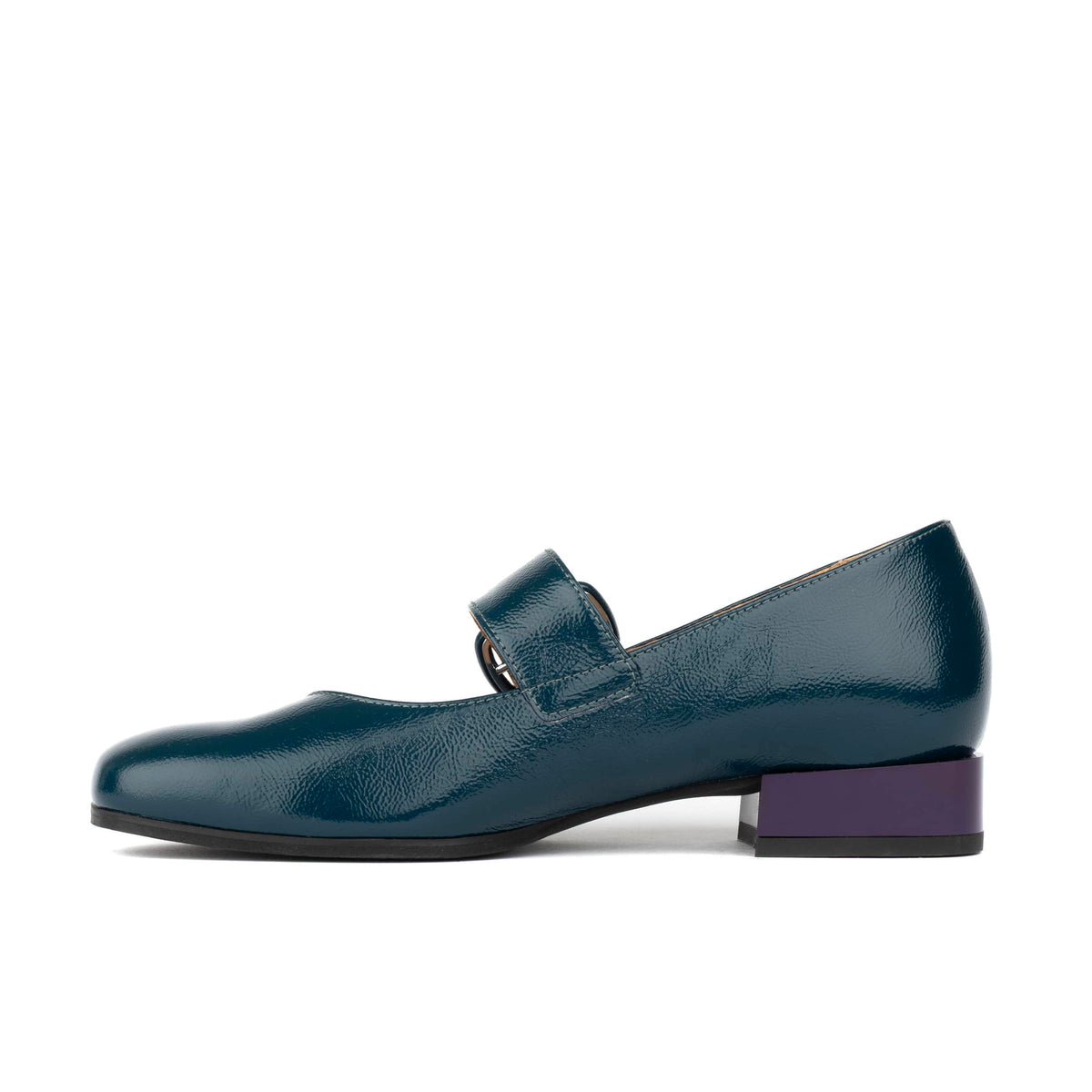 Bliss - Dark Teal - Women's block heel square toe patent leather Mary-Jane
