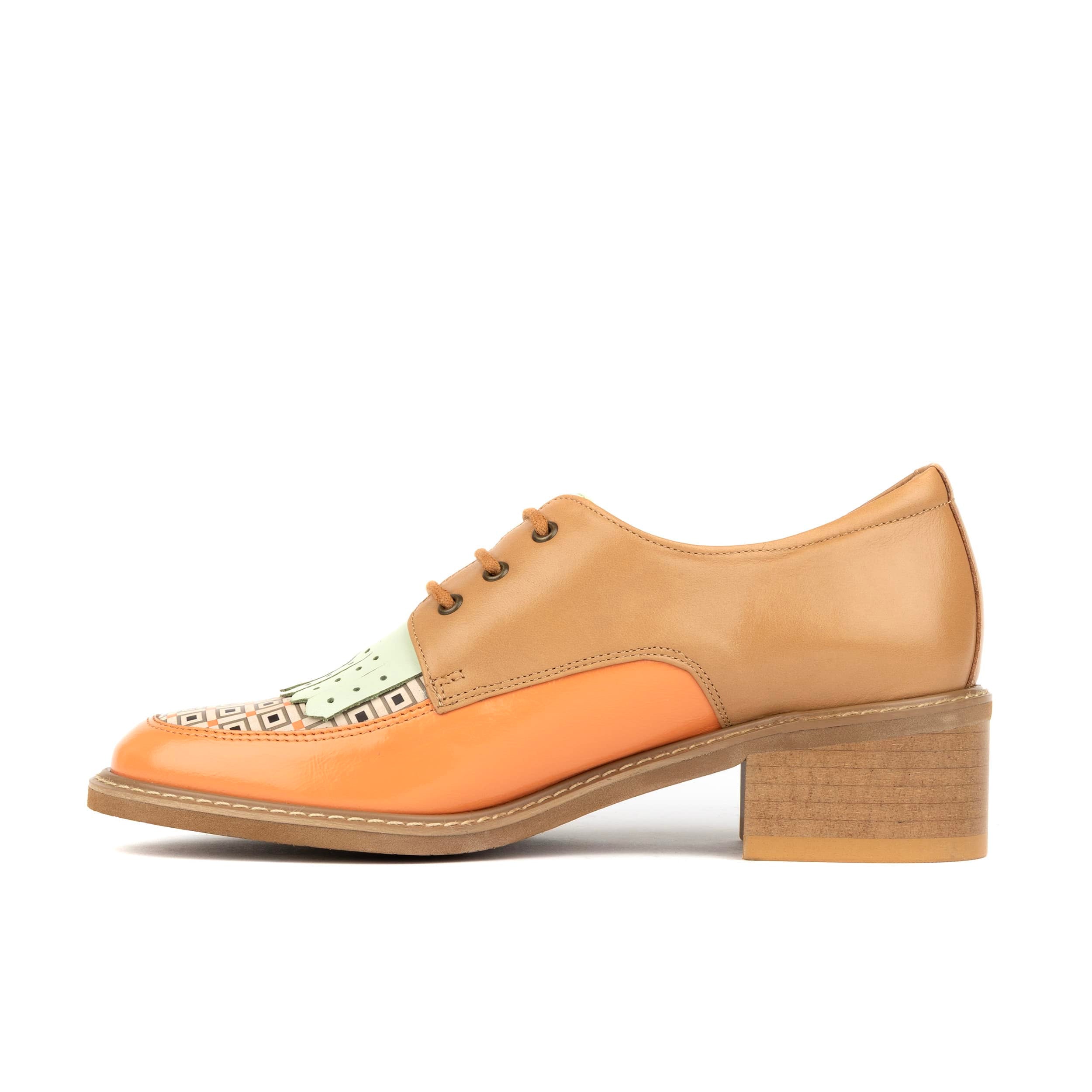 Retro Tone - Tan & Pastels - Women's leather lace-up with signature kiltie detail