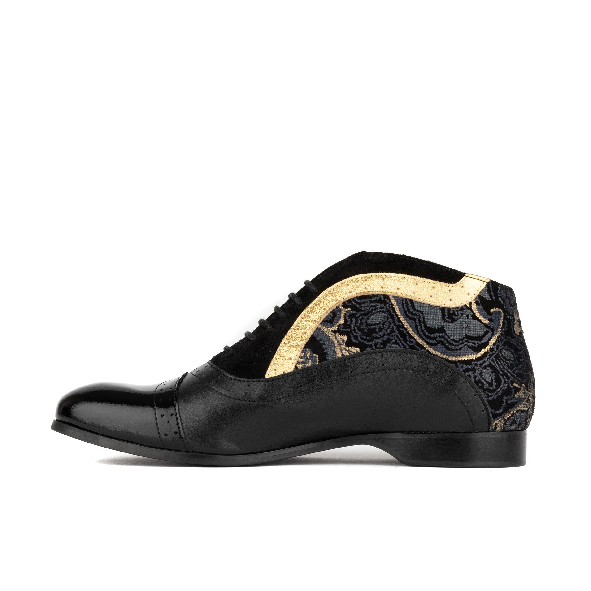 Jasmine - Black & Gold - Women’s Leather Oxford Ankle Boot