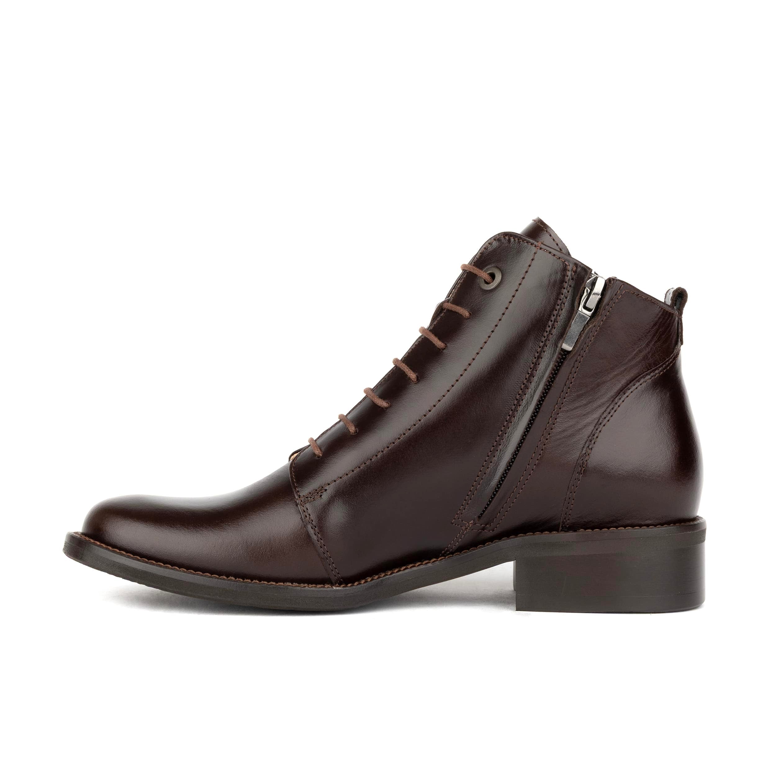 Marcella - Brown - Women's Patent Leather Lace-Up Ankle Boots