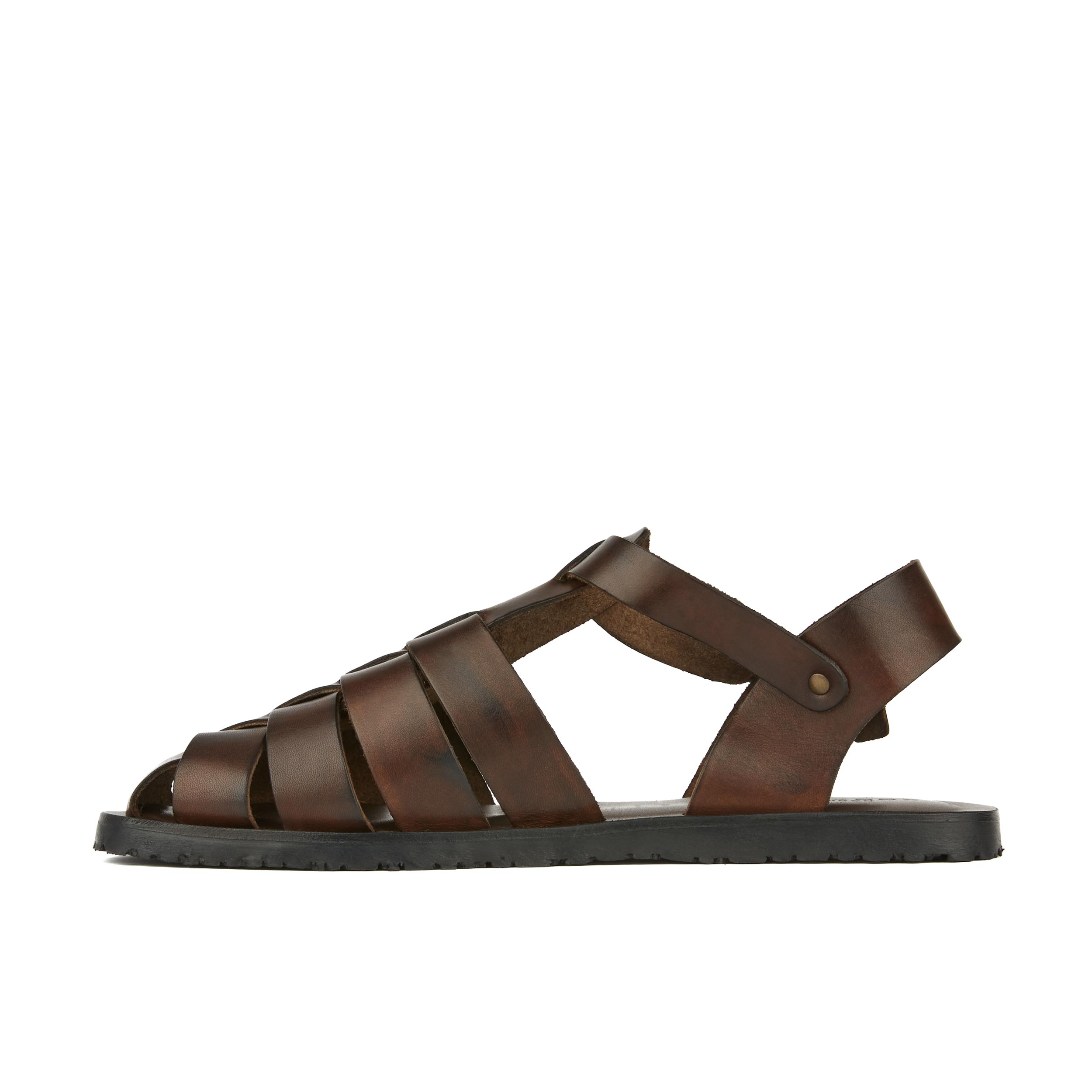 Hampton - Brown - Men's fishermen flat leather sandal with covered toes