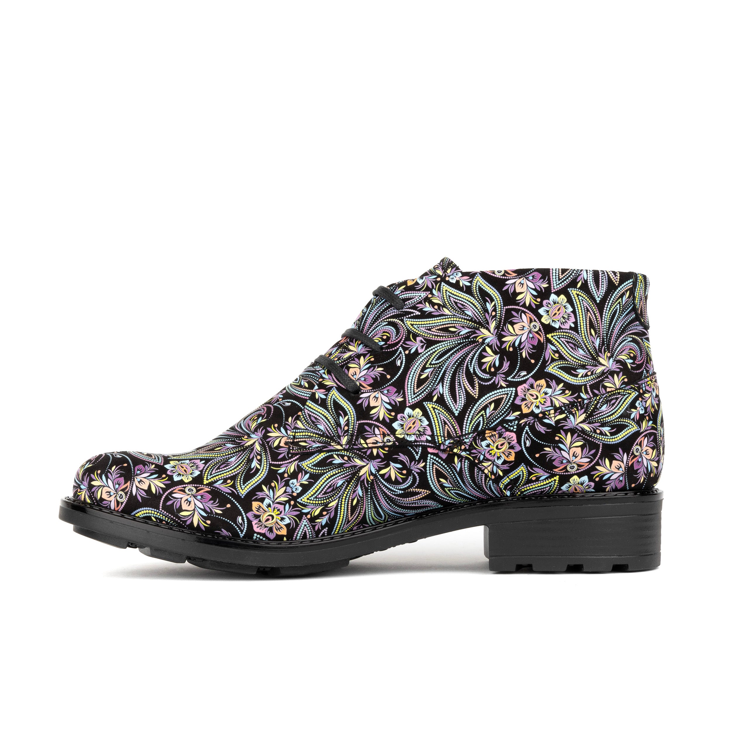 Laviva - Dark Floral - Women's Leather Round Toe Ankle Boot