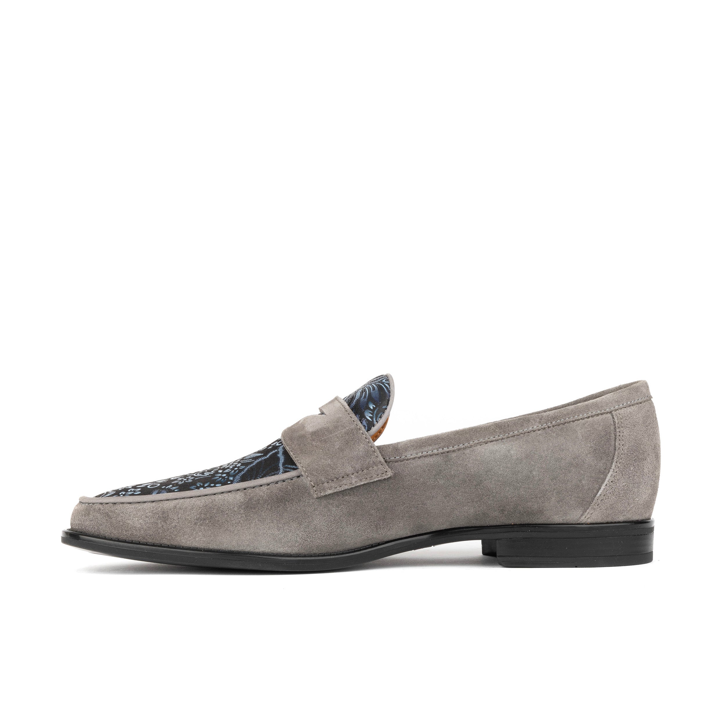 Henry - Light Grey & Paisley - Men's Suede Loafer