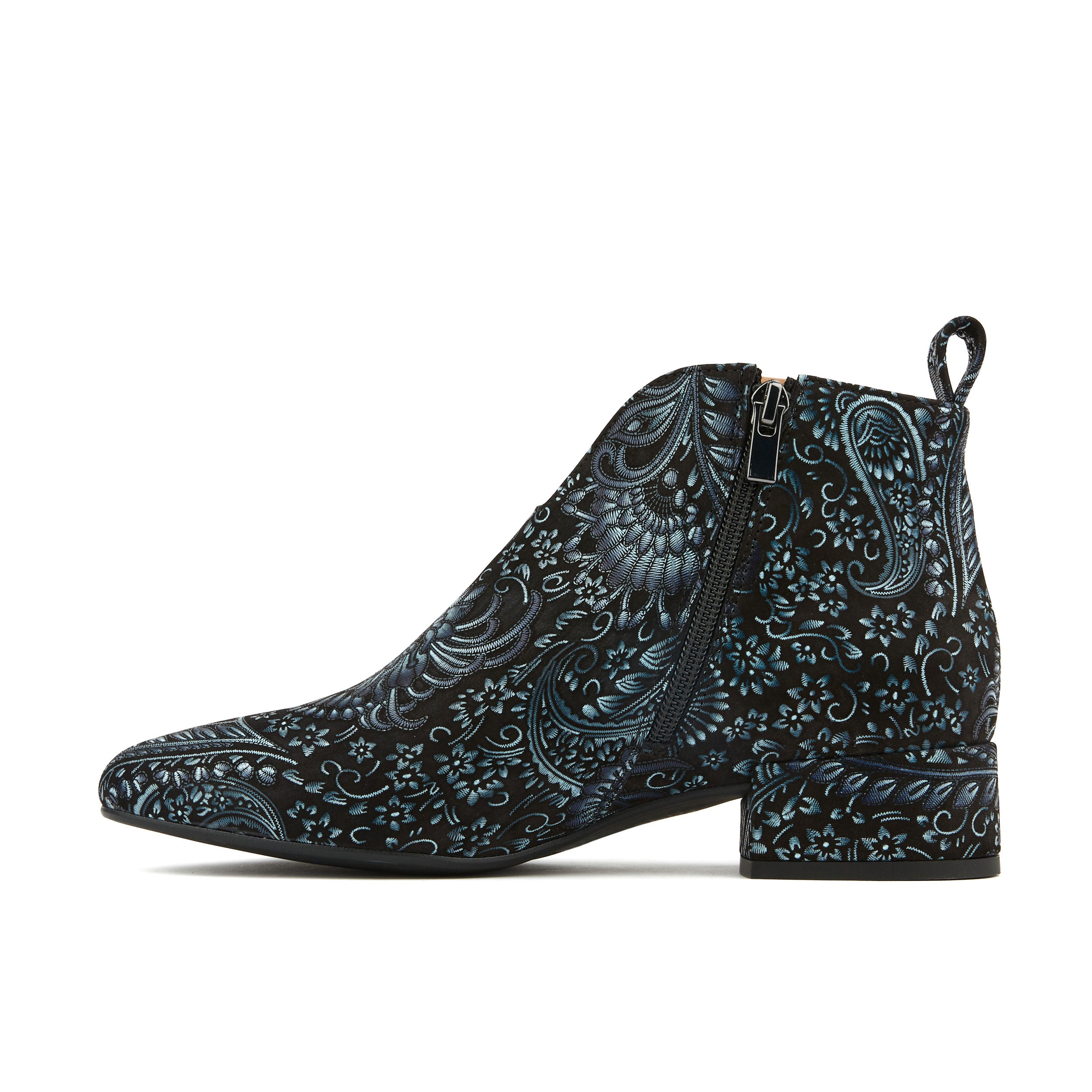 Iris - Black Blue Silver - Women's leather side zip ankle boot with soft insoles