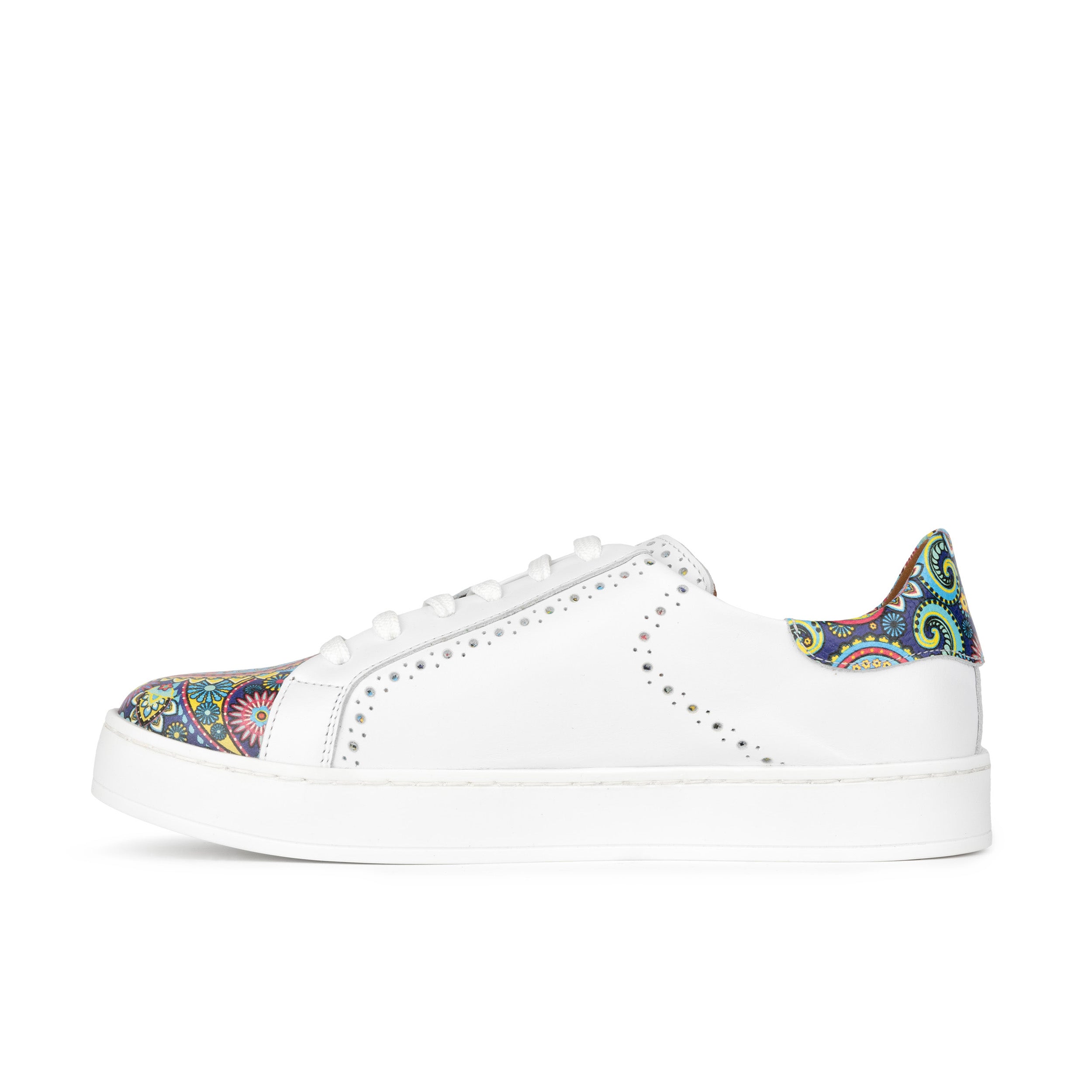 Serena - White & Festival Blue - Women’s Leather Trainer with Brogue Details
