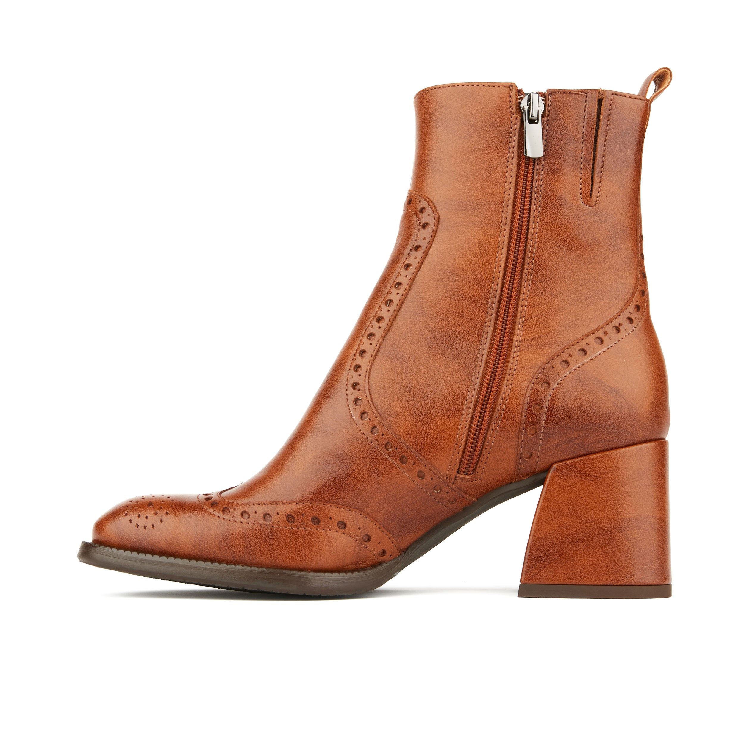 Chloe - Brown - Women's block heel higher ankle leather boot with side zip