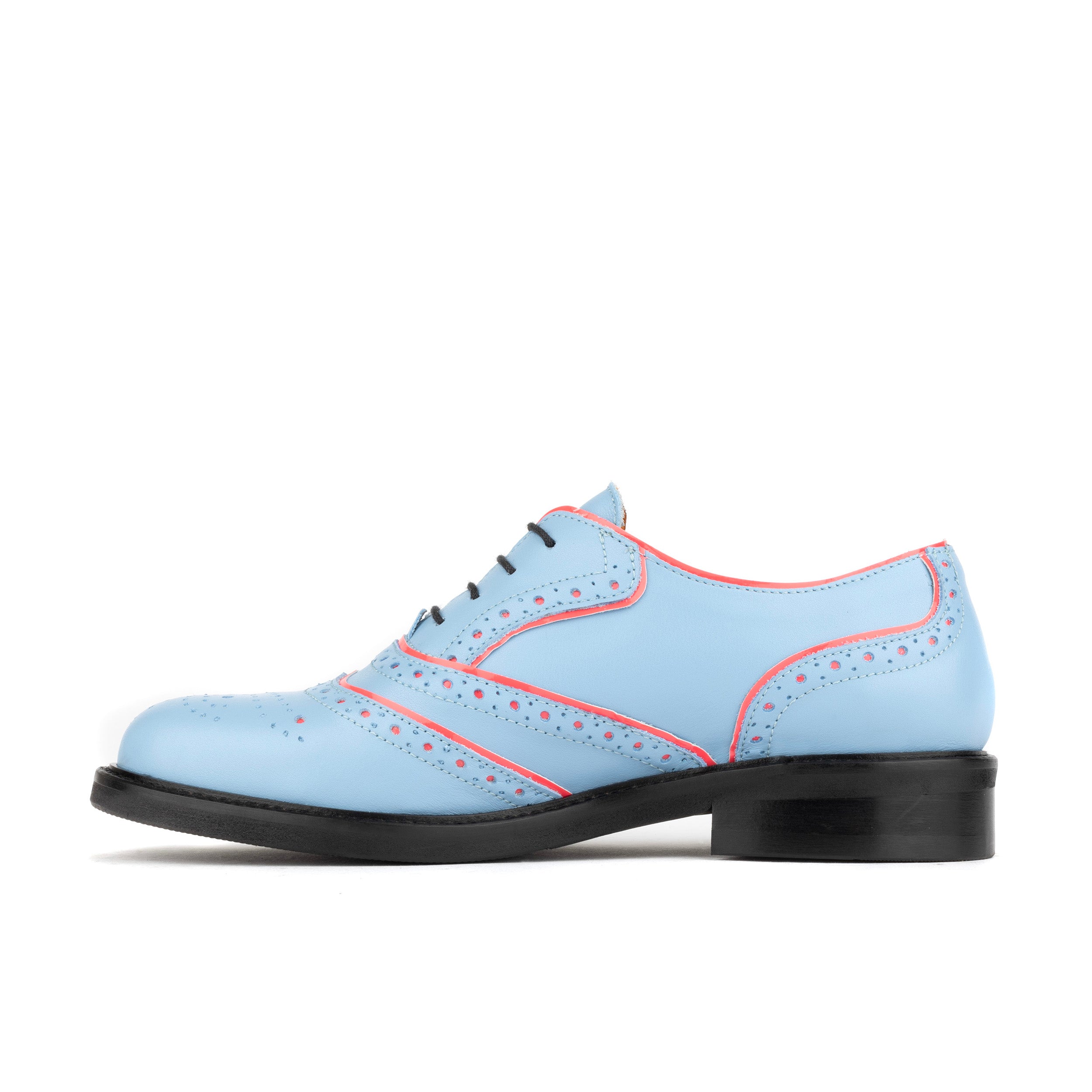 BRICK LANE LIGHT BLUE - Women's leather oxford shoe with decorative brogue details