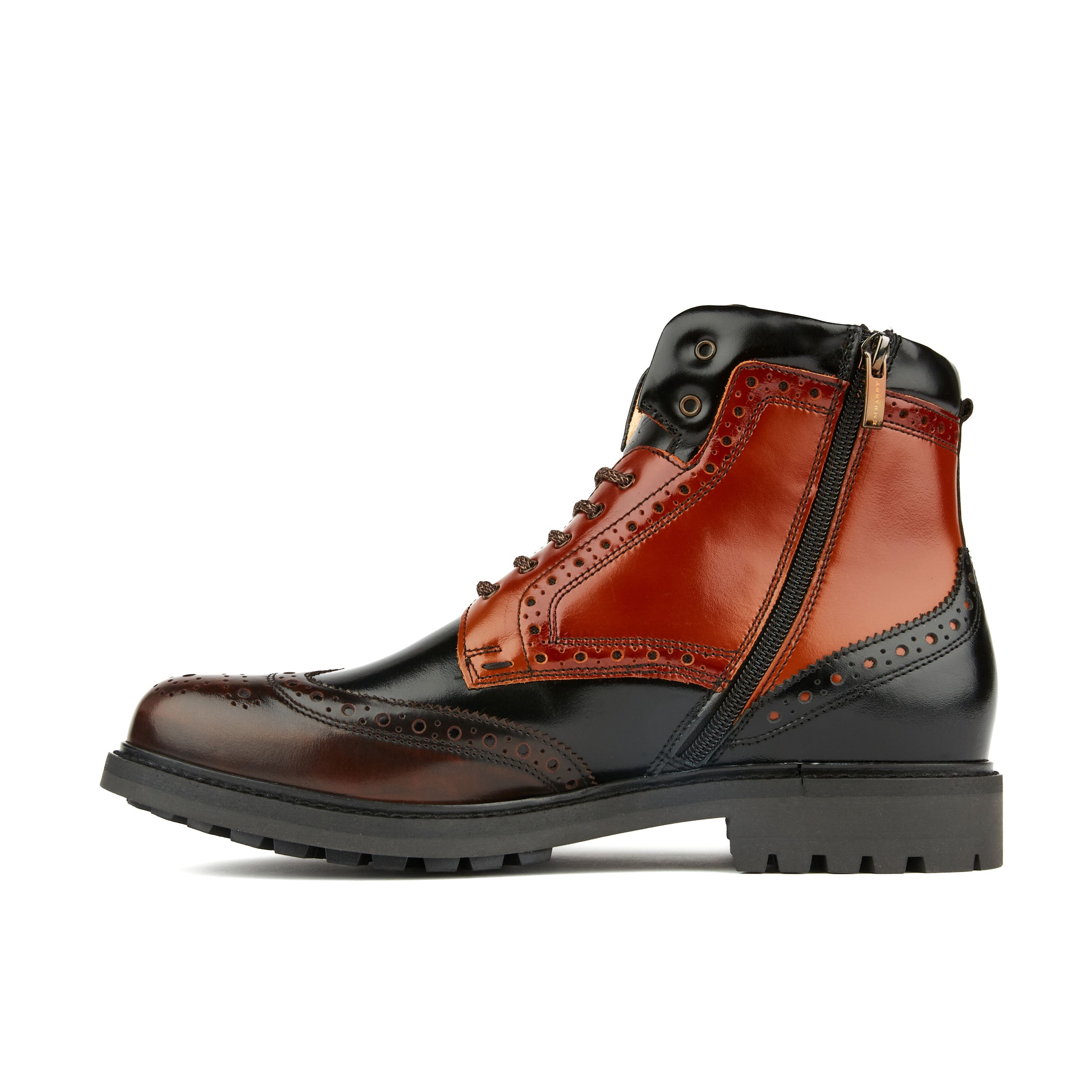 Wanderer - Black Brown - Men's chunky combat style boot in black and brown leather