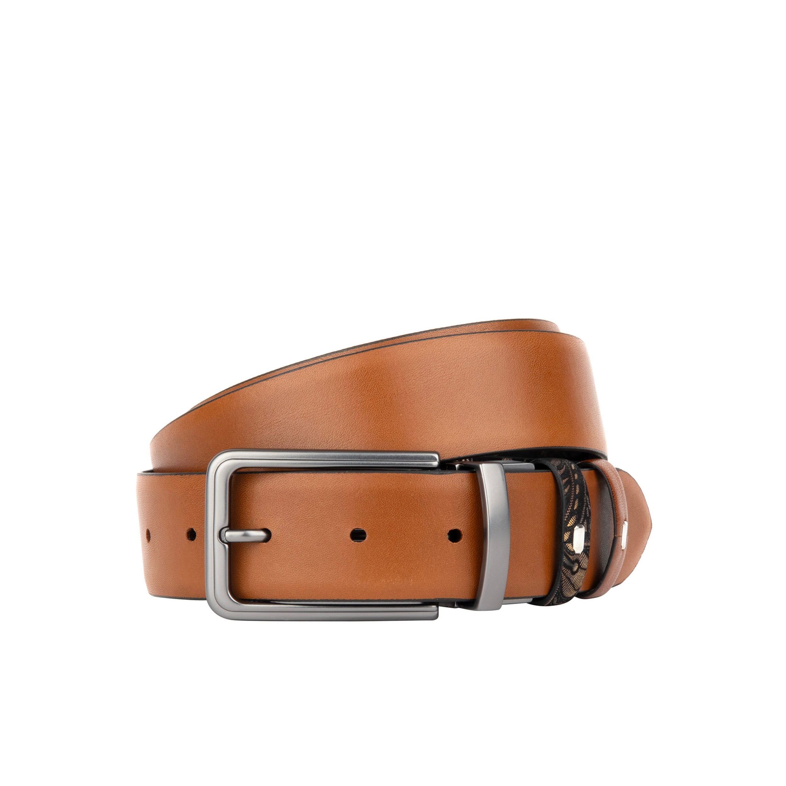 Reverse - Black & Gold Tan - Men's Leather Belt with gunmetal hardware
