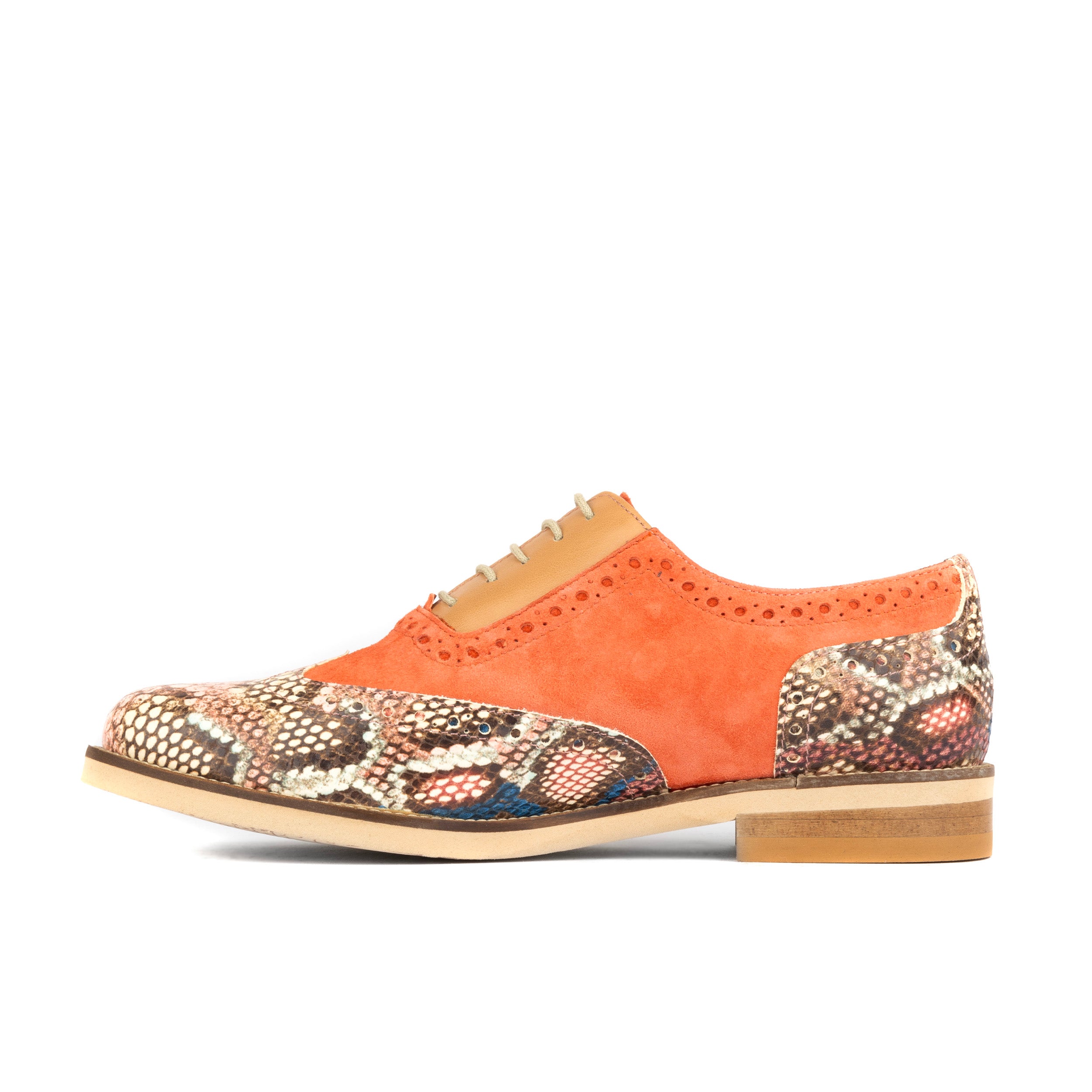 Vivienne - Coral Snake - Women's oxford shoe with coral & snake effect leather combo