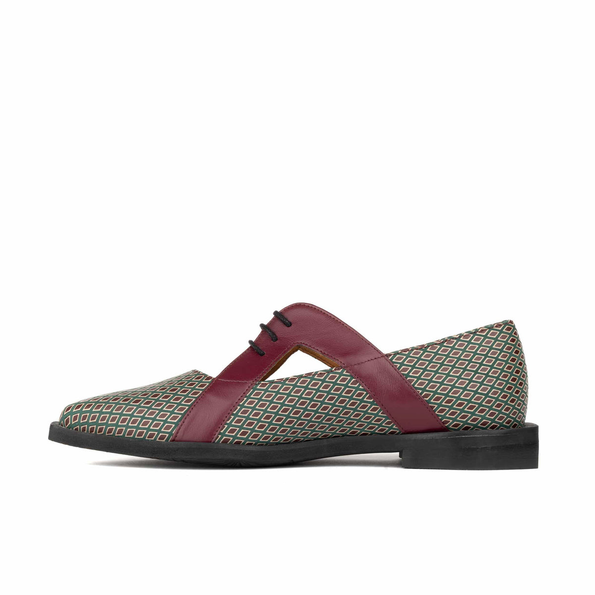 Harlowe - Burgundy & Green Diamond - Women's cutout leather lace up shoe