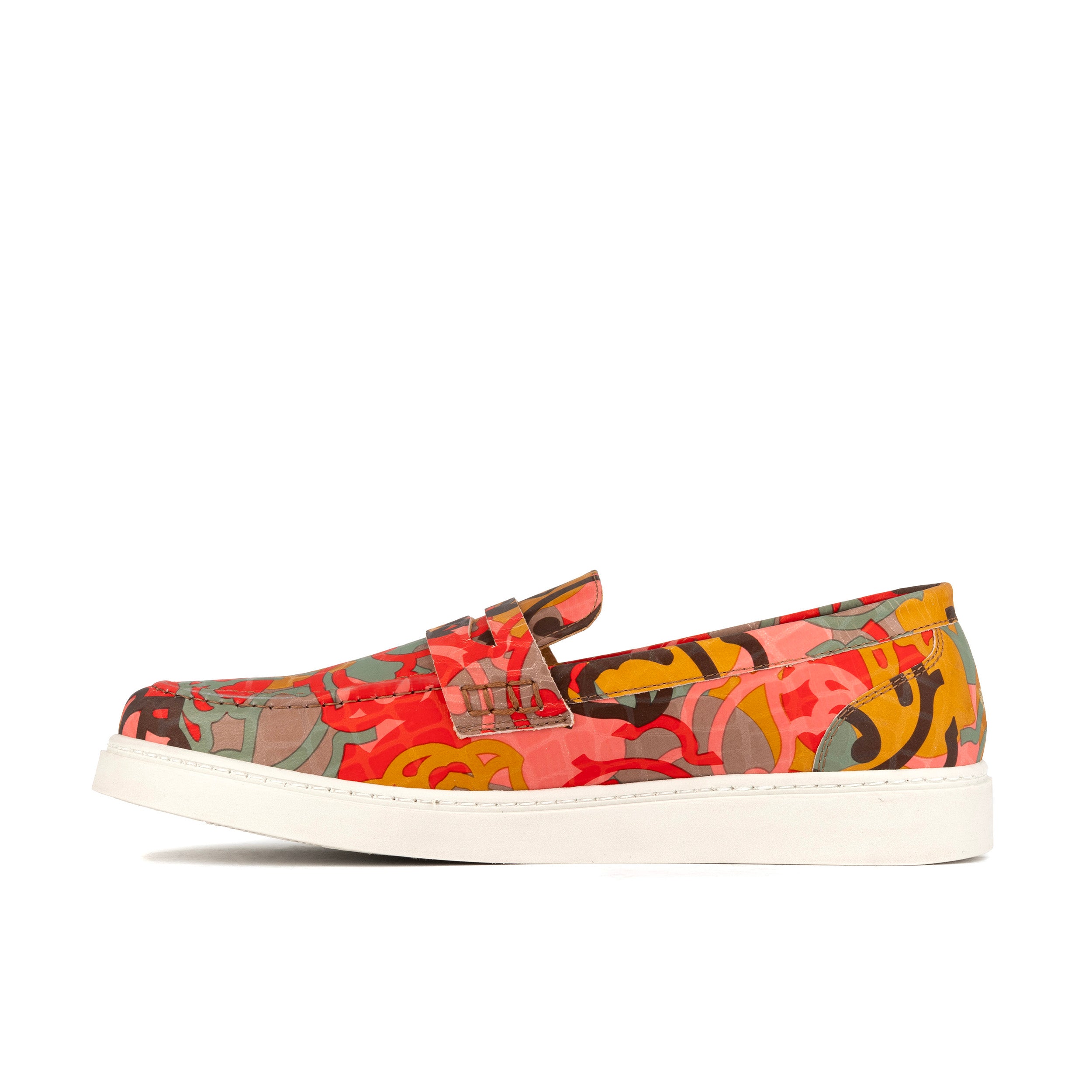 Walter - Multi Print - - Men's white sole Summer Loafer in eye catching soft leather