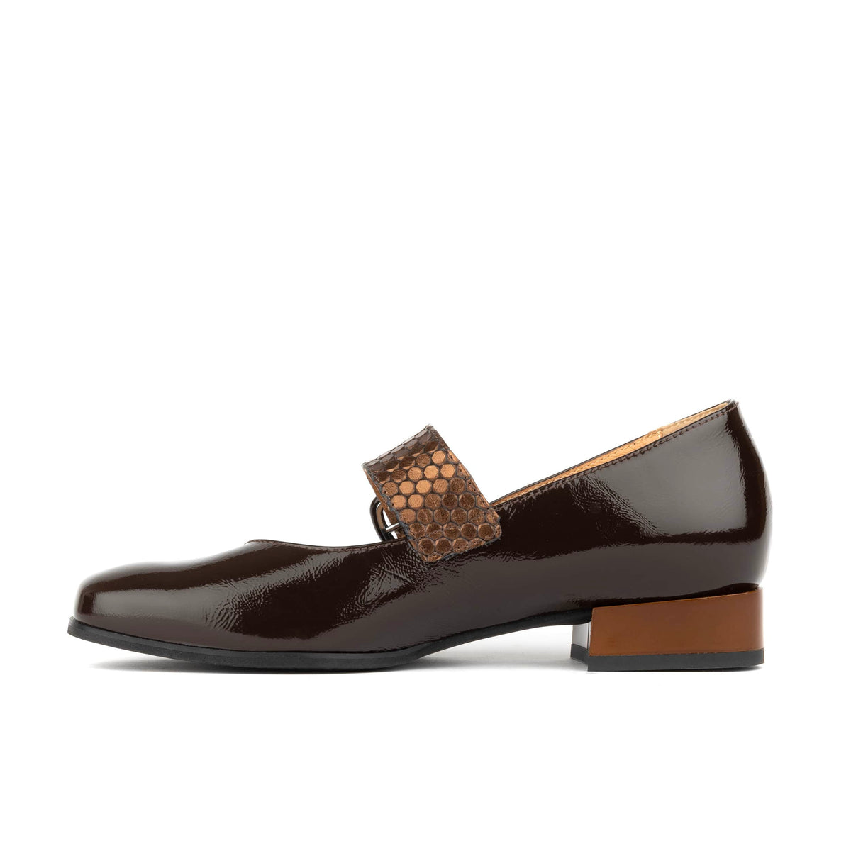 Bliss - Brown - Women's block heel square toe patent leather Mary-Jane