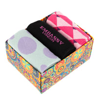 Socktopus - Pink Pastel - Women's 3 pack cotton crew socks size UK 3 to 7 in pastel