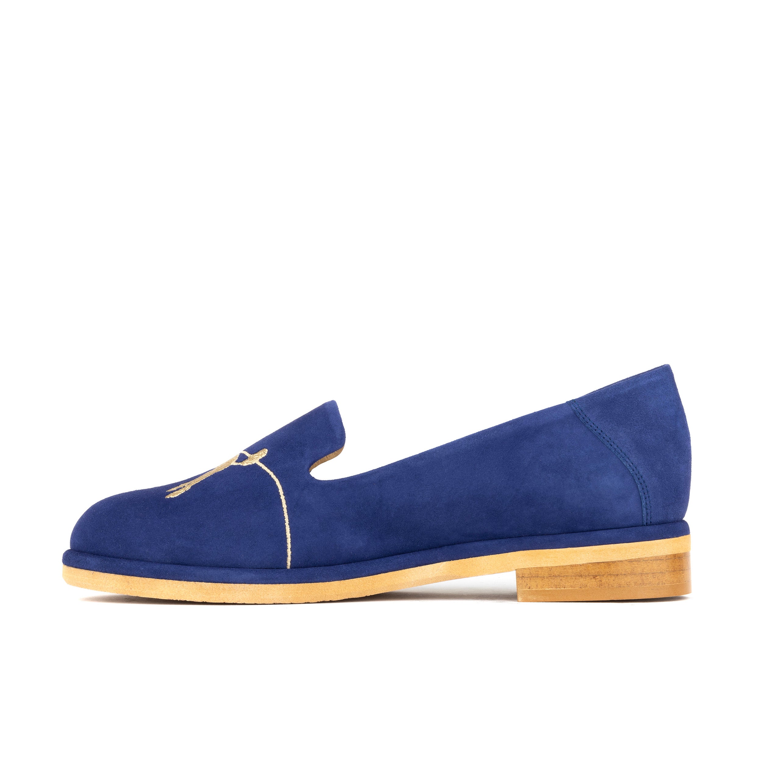 Fetch - Blue - Women's round toe animal petterned comfy leather loafer