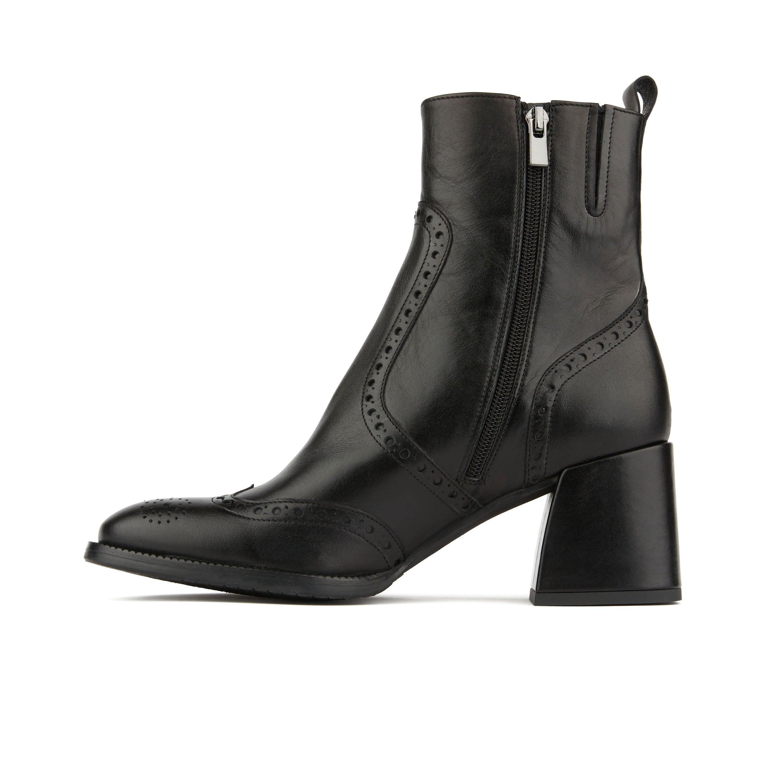 Chloe - Black - Women's block heel higher ankle leather boot with side zip