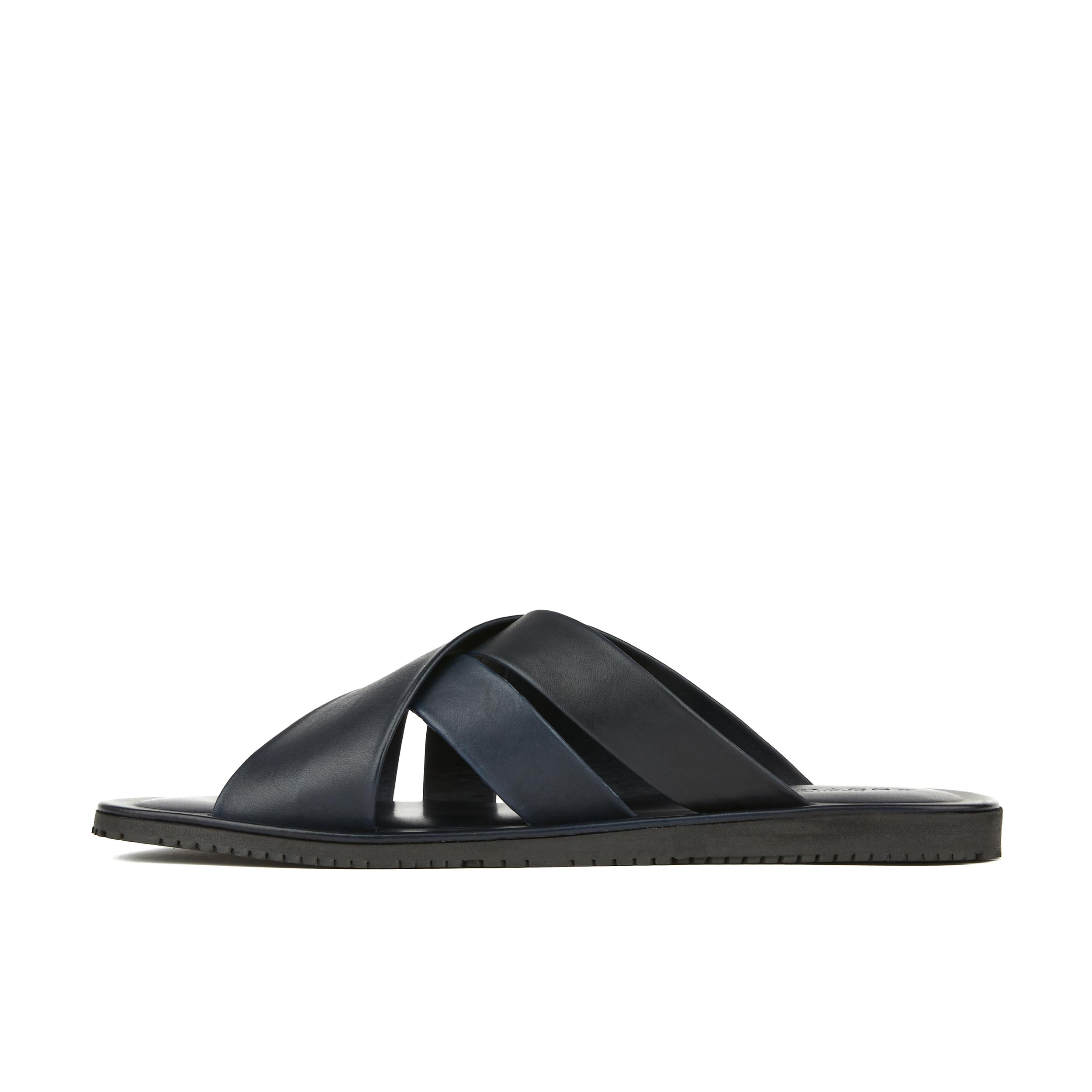 Rio - Navy - Men's crossover straps fully leather lined slide sandal