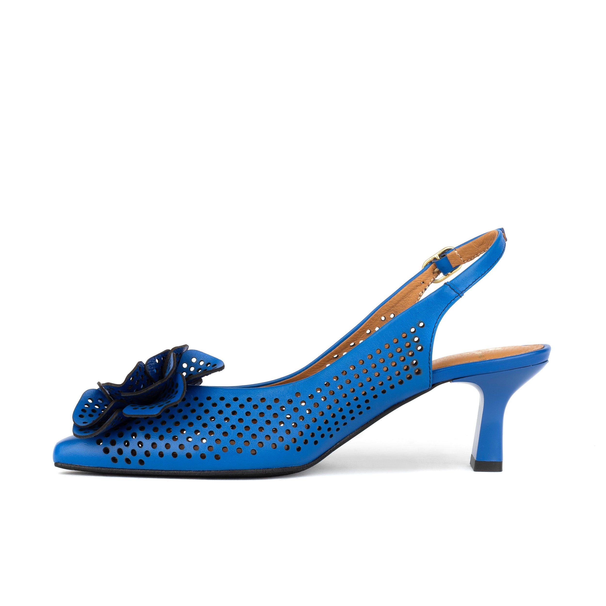 Florence - Vibrant Blue - Women's Leather Slingback Heel with Flower Detail