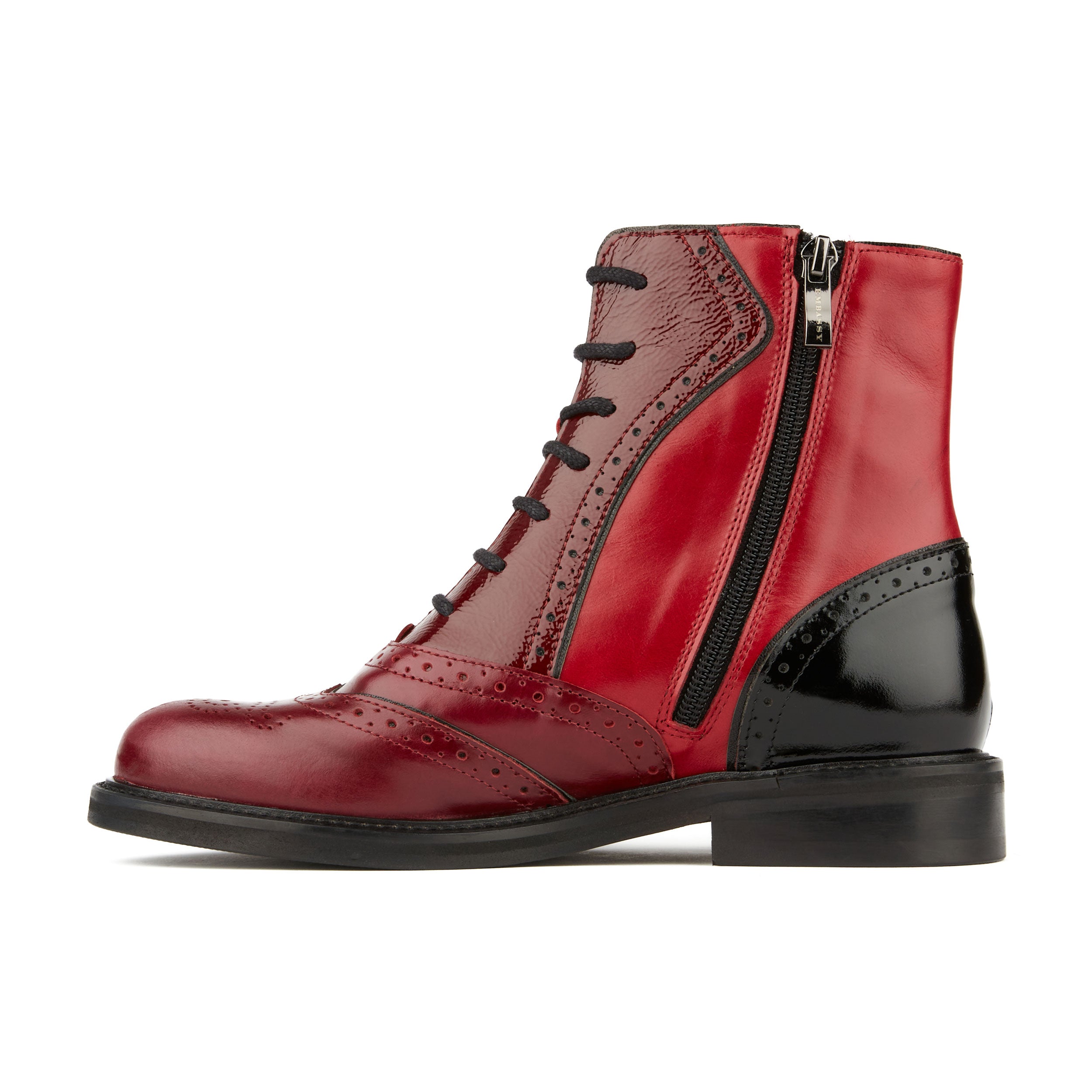 Brick Lane Boots - Claret - Women's dark red leather oxford boot with brogue styling