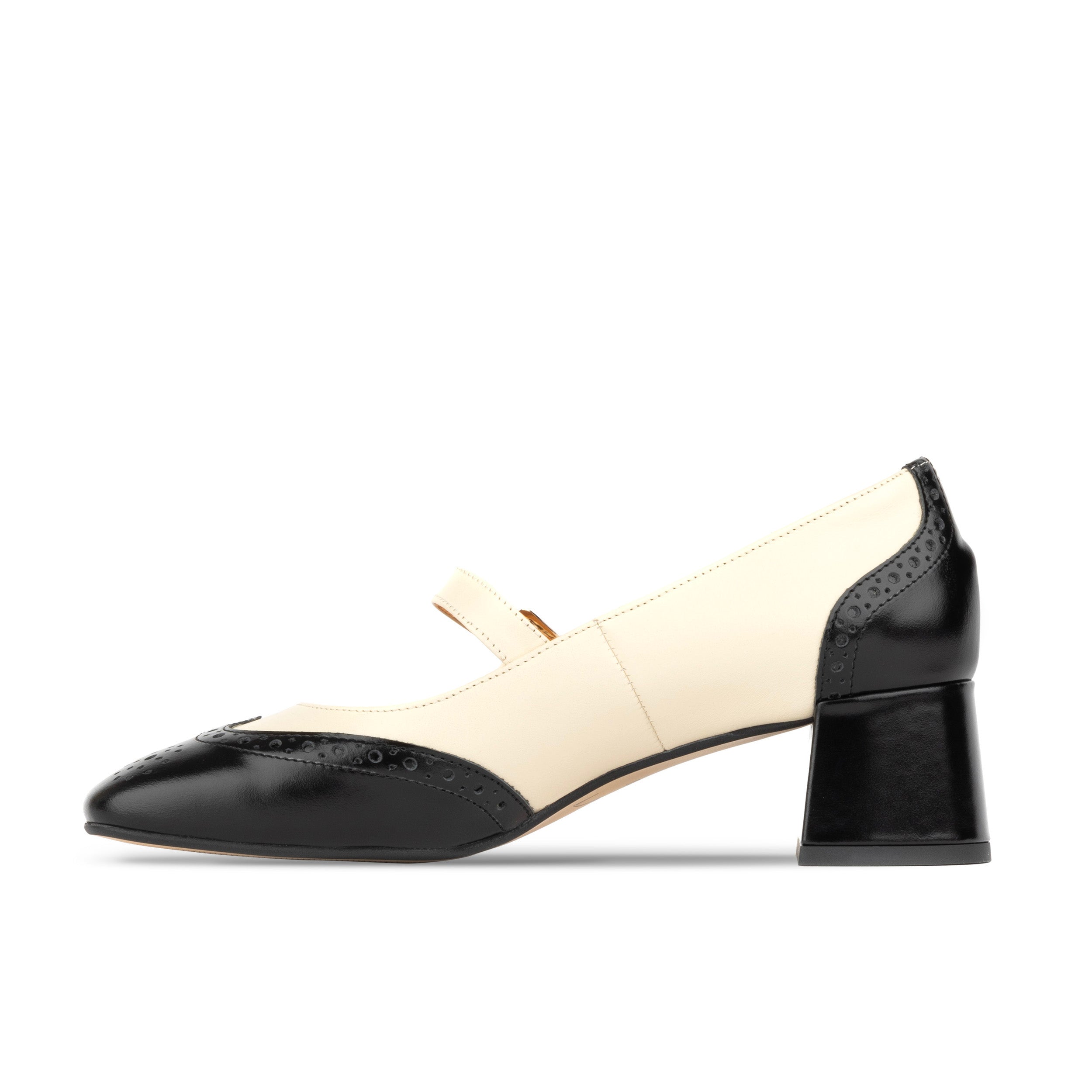 Mary Antoinette - Cream - Women's block heel Mary Jane in cream & black leather