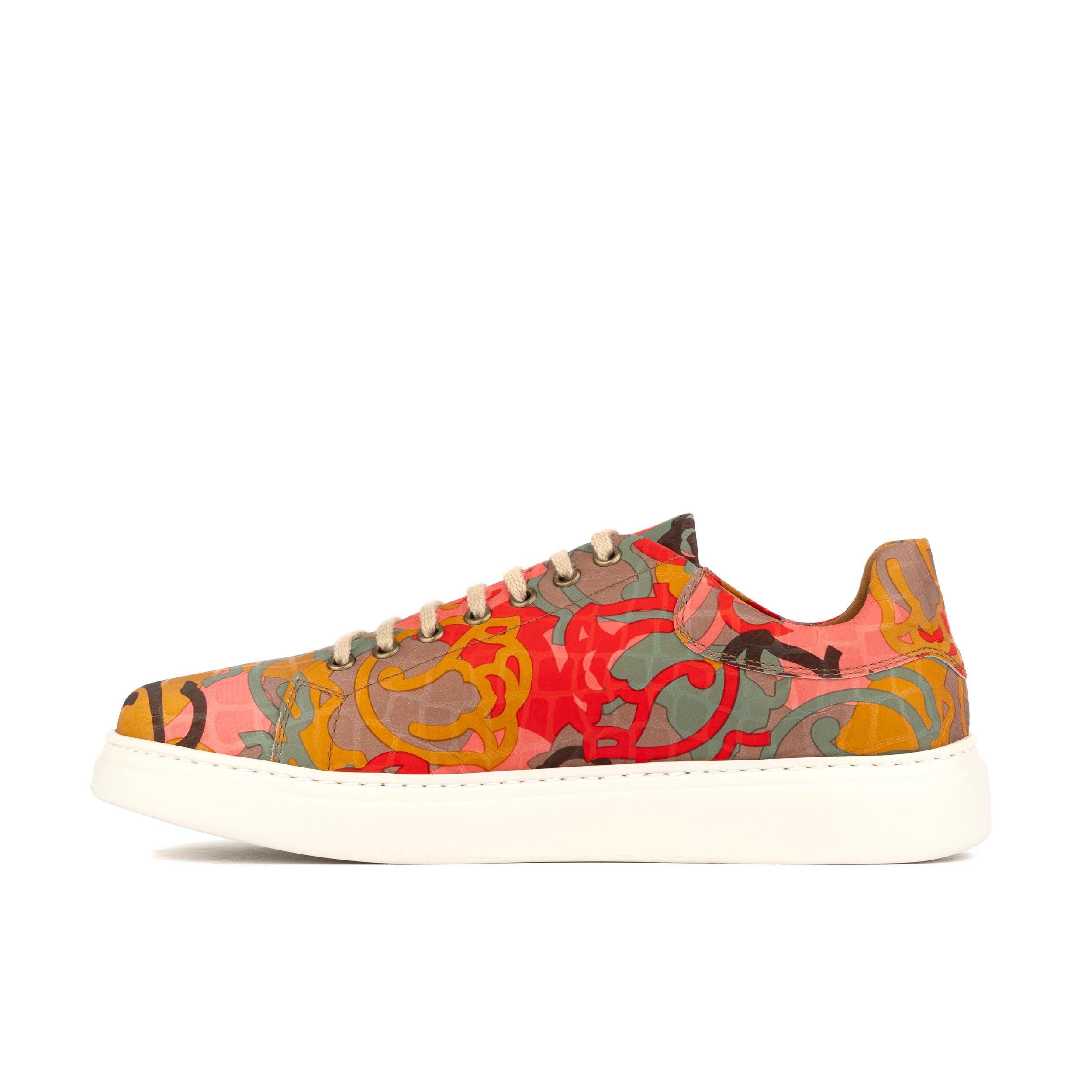 Sun City - Multi Print - Men's white sole trainer in eye catching soft leather