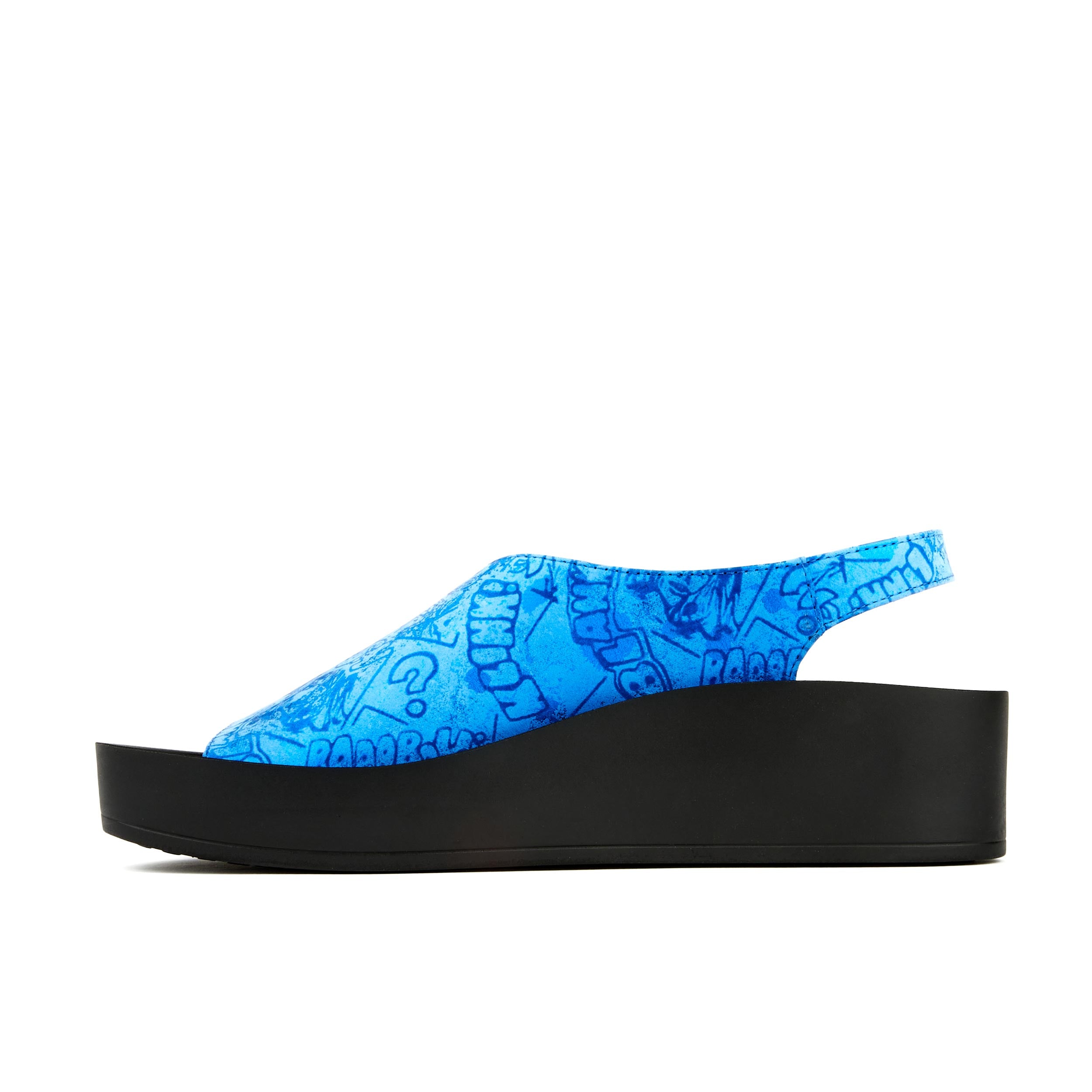 Melody - Bright Blue - Women's wide platform chunky leather strap sandal in blue