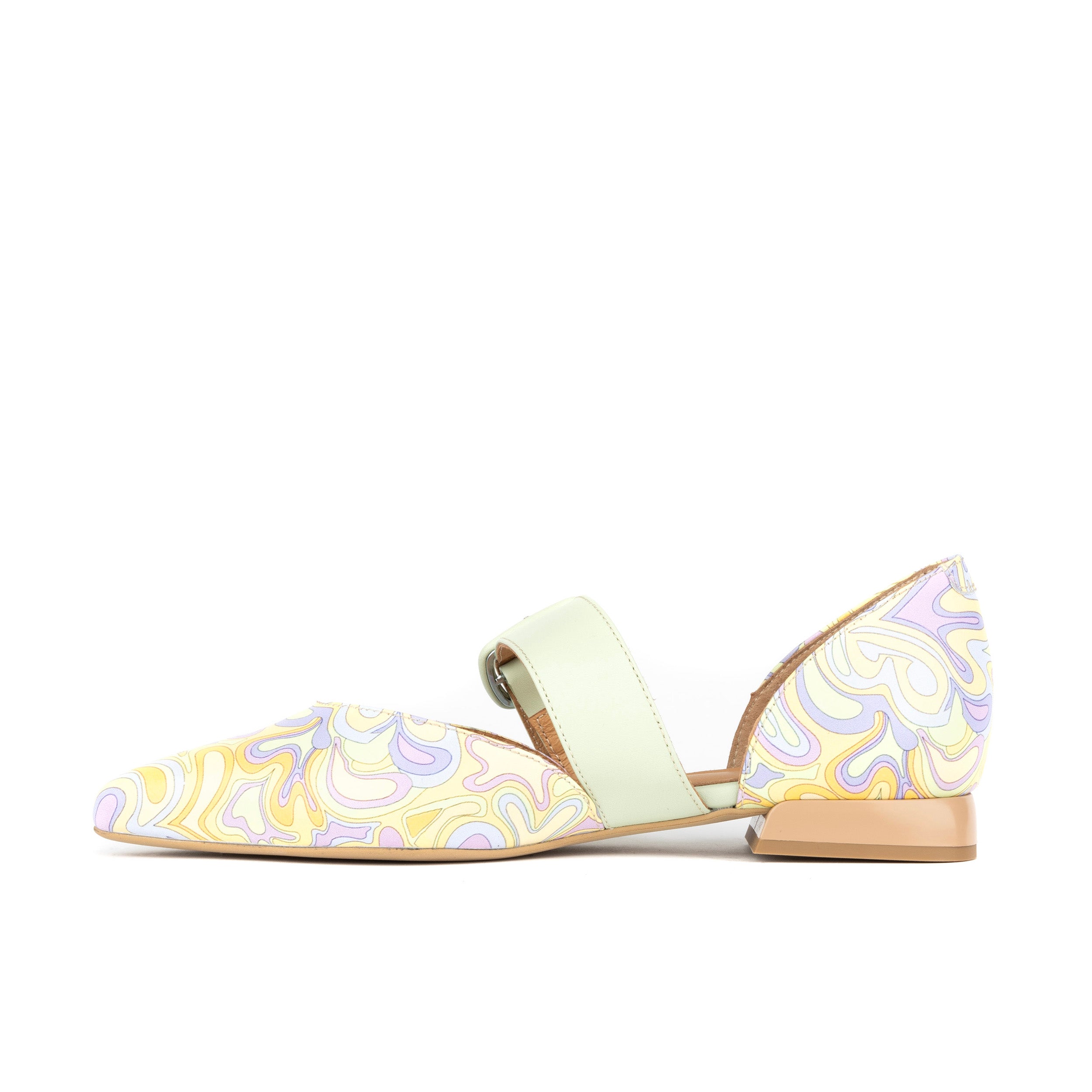 Lush - Pastel Mint Multi - Women's leather pointed ballet pump with buckle strap