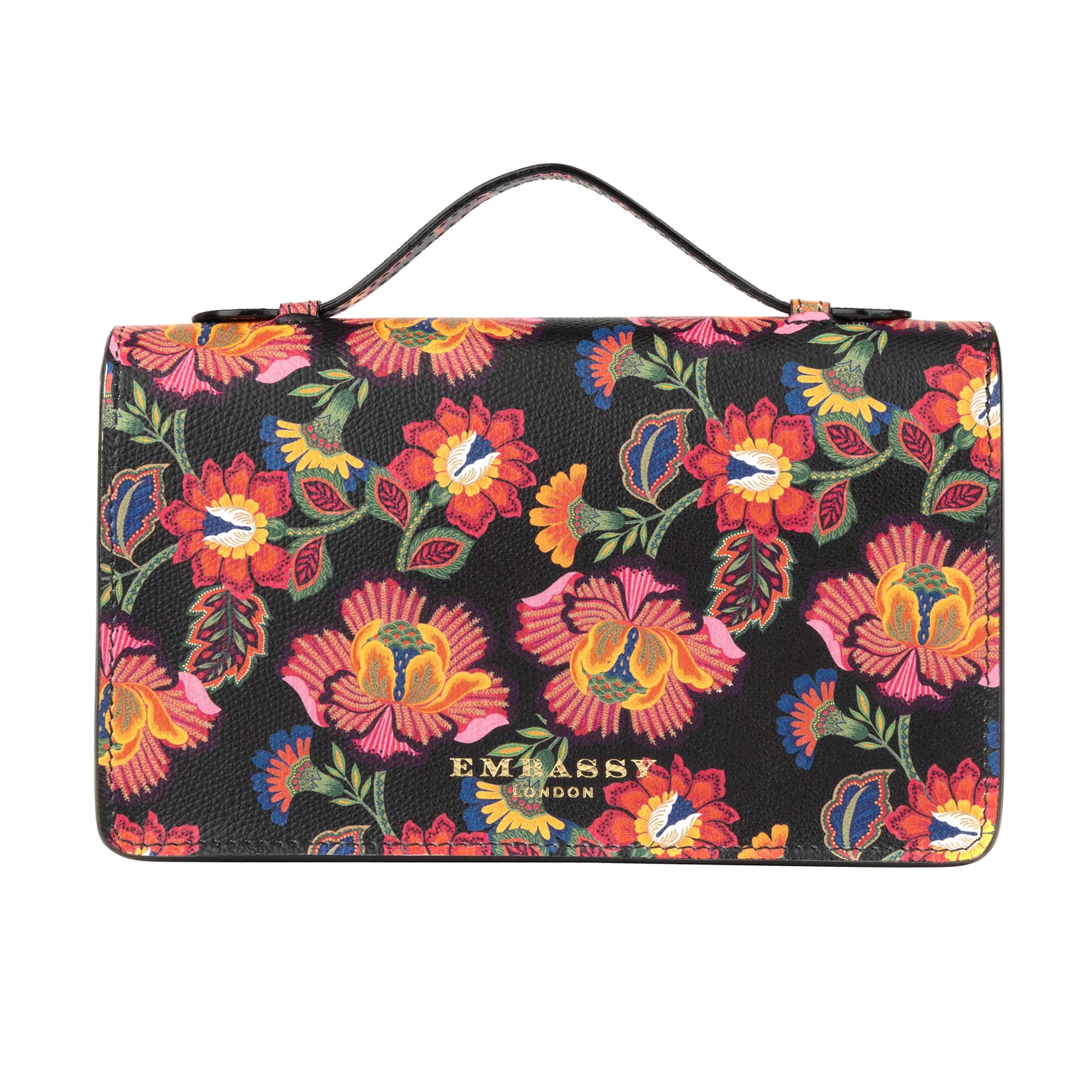 Envy - Red Flowers - Women's leather flap clutch bag with strap