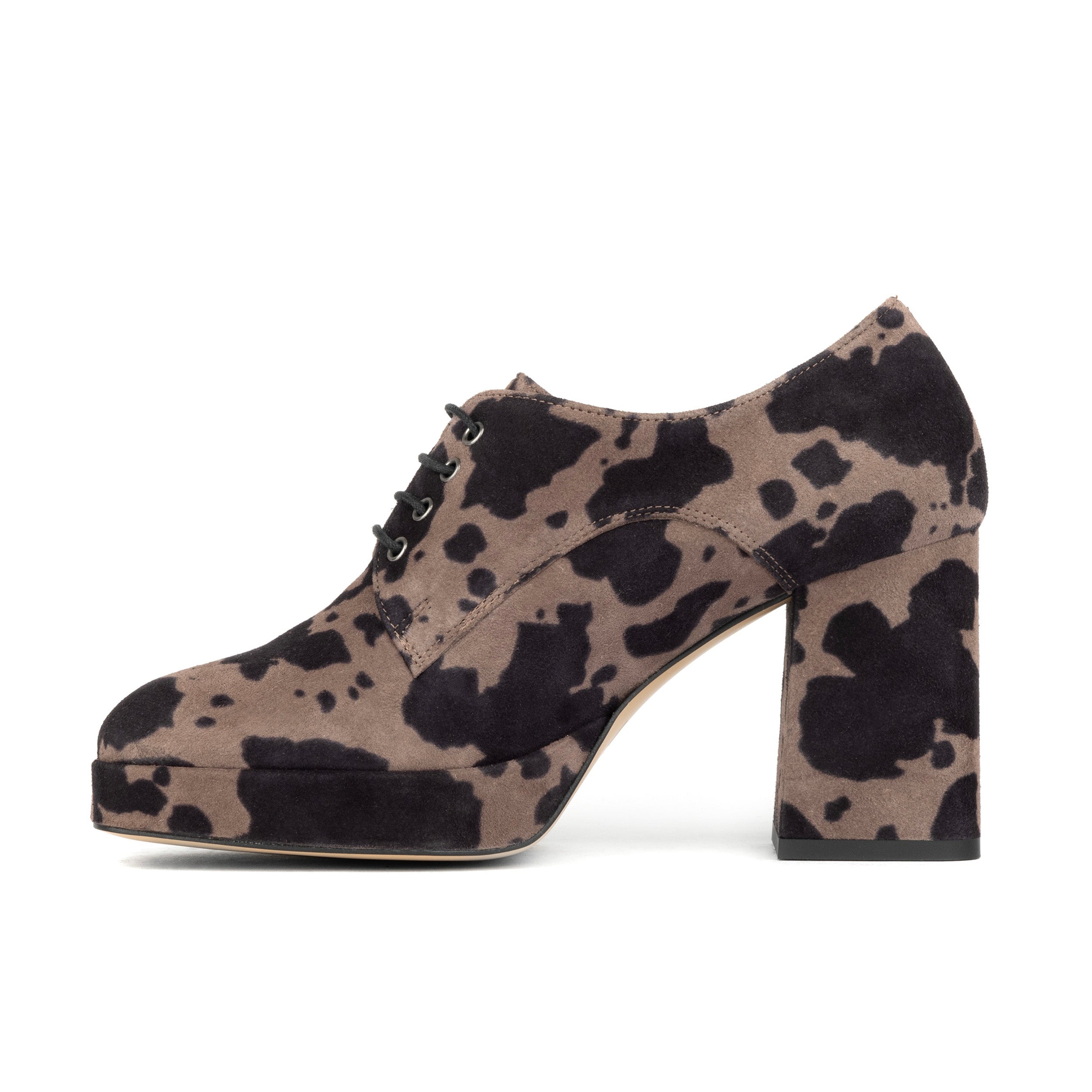 Roulette Platform - Brown Cow - Women's leather oxford pump with platform and block heel