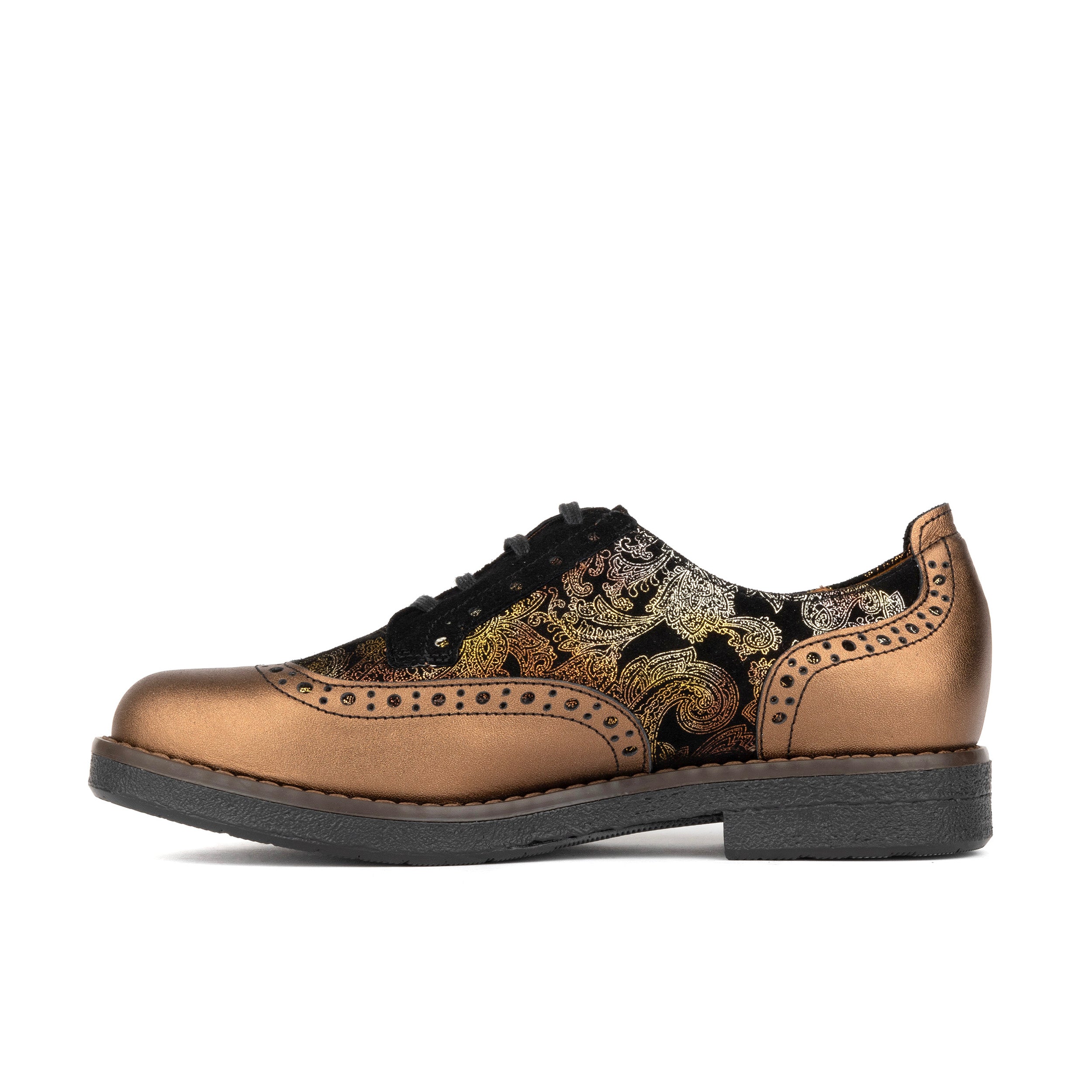 The Artist - Bronze & Floral - Women's leather lace-up shoe with brogue detailing