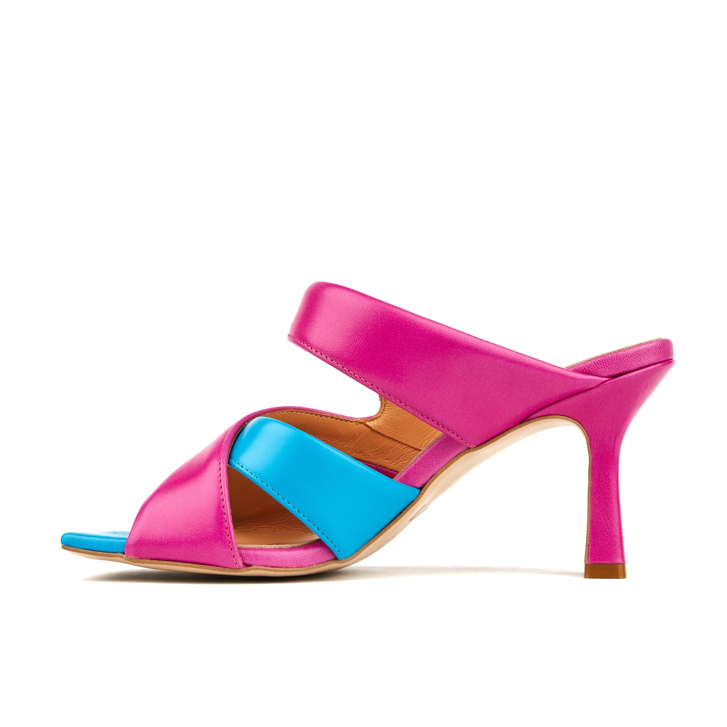 Orianna - Miami Blue Pink - Women's square toe wide straps leather heel slide sandal