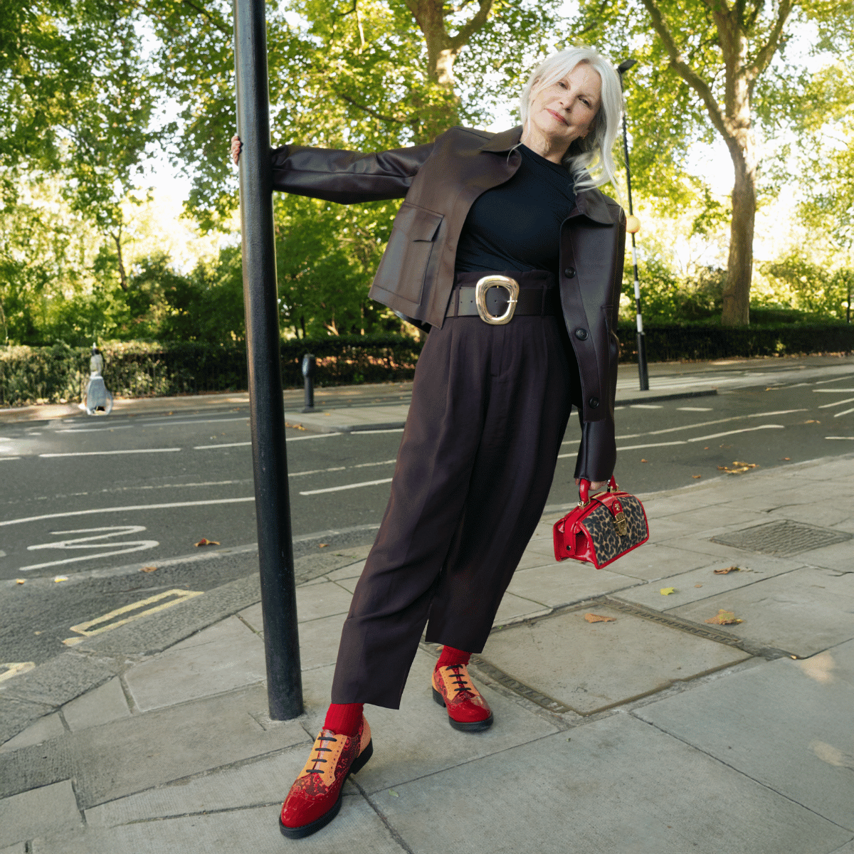The Artist - Red & Orange - Women's leather lace-up shoe with brogue detailing