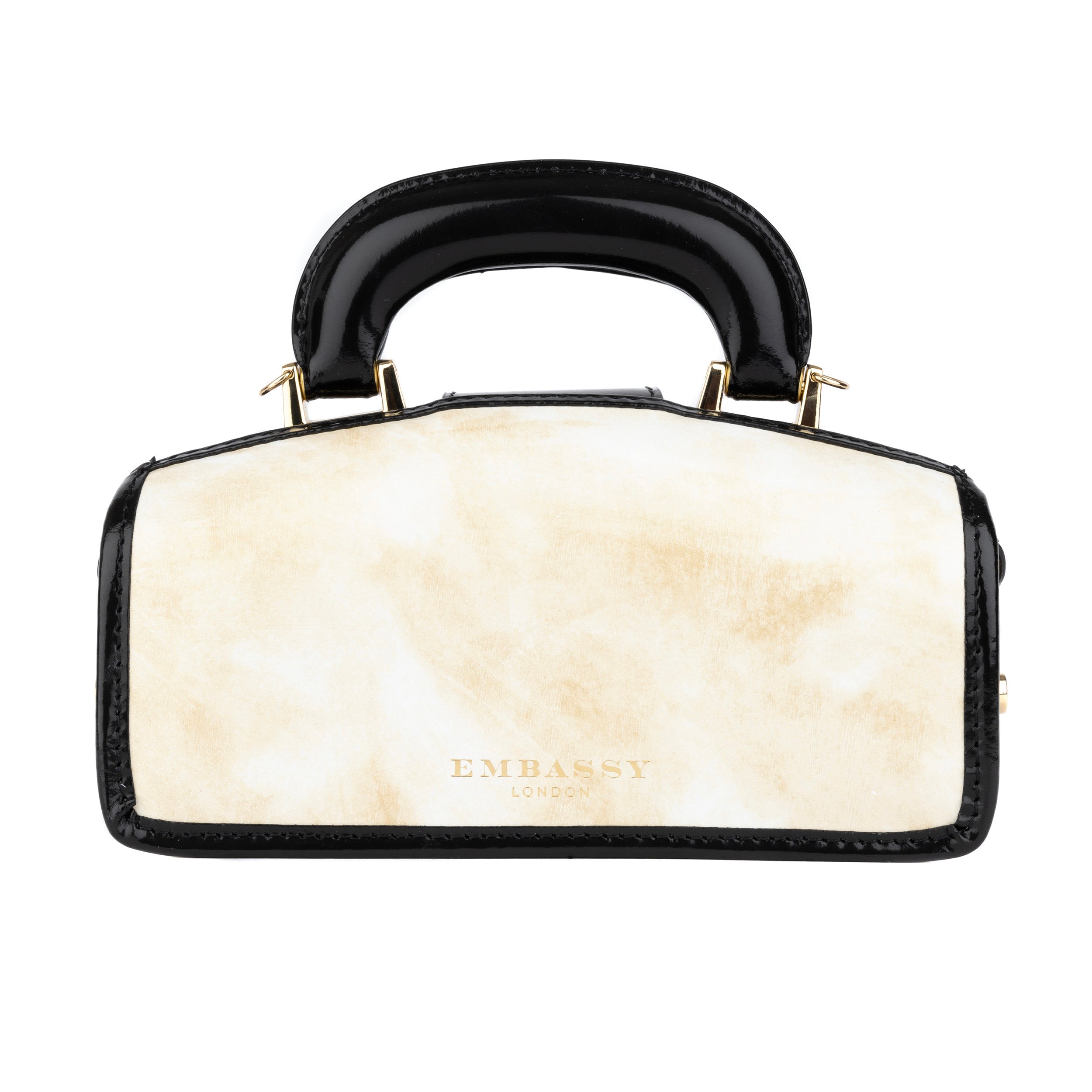 Gazelle Mini - White & Black - Women’s mini patent leather top handle & crossbody bag