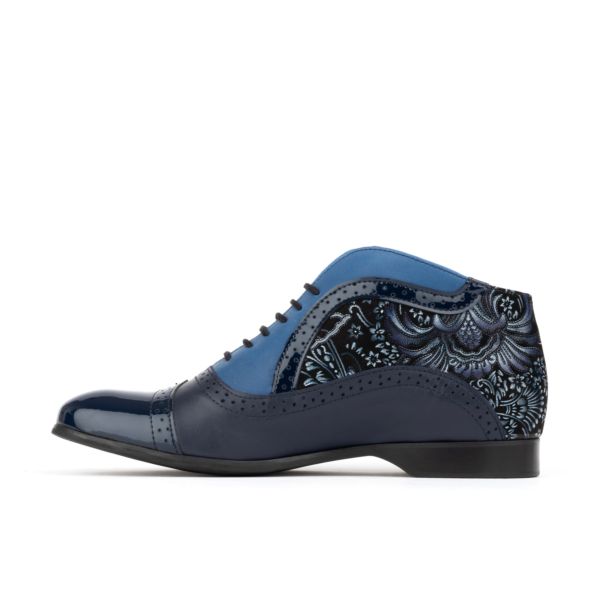 Jasmine - Navy Multi- Women's mixed blue leather oxford boot in brogue styling