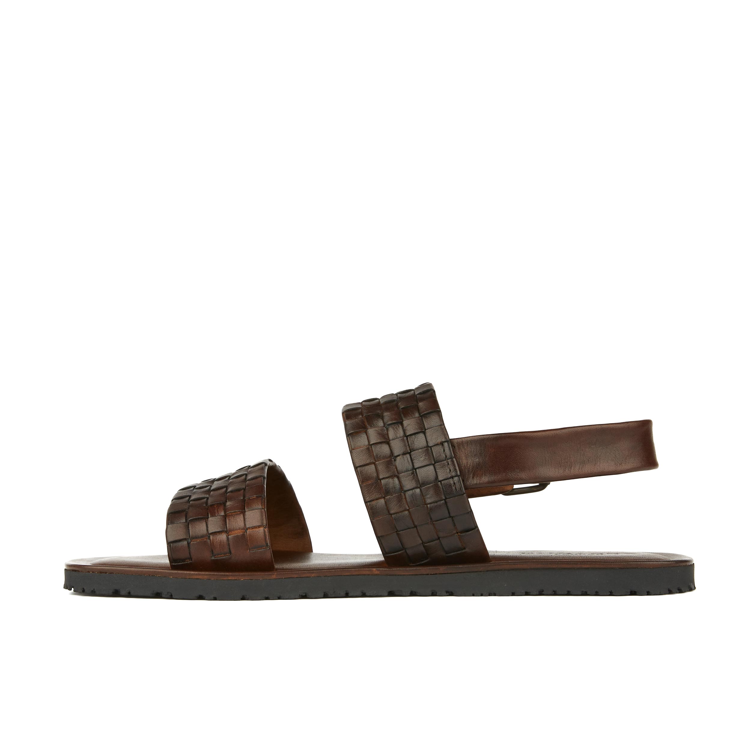 Riviera - Brown - Men's leather sandals with wide woven leather double straps