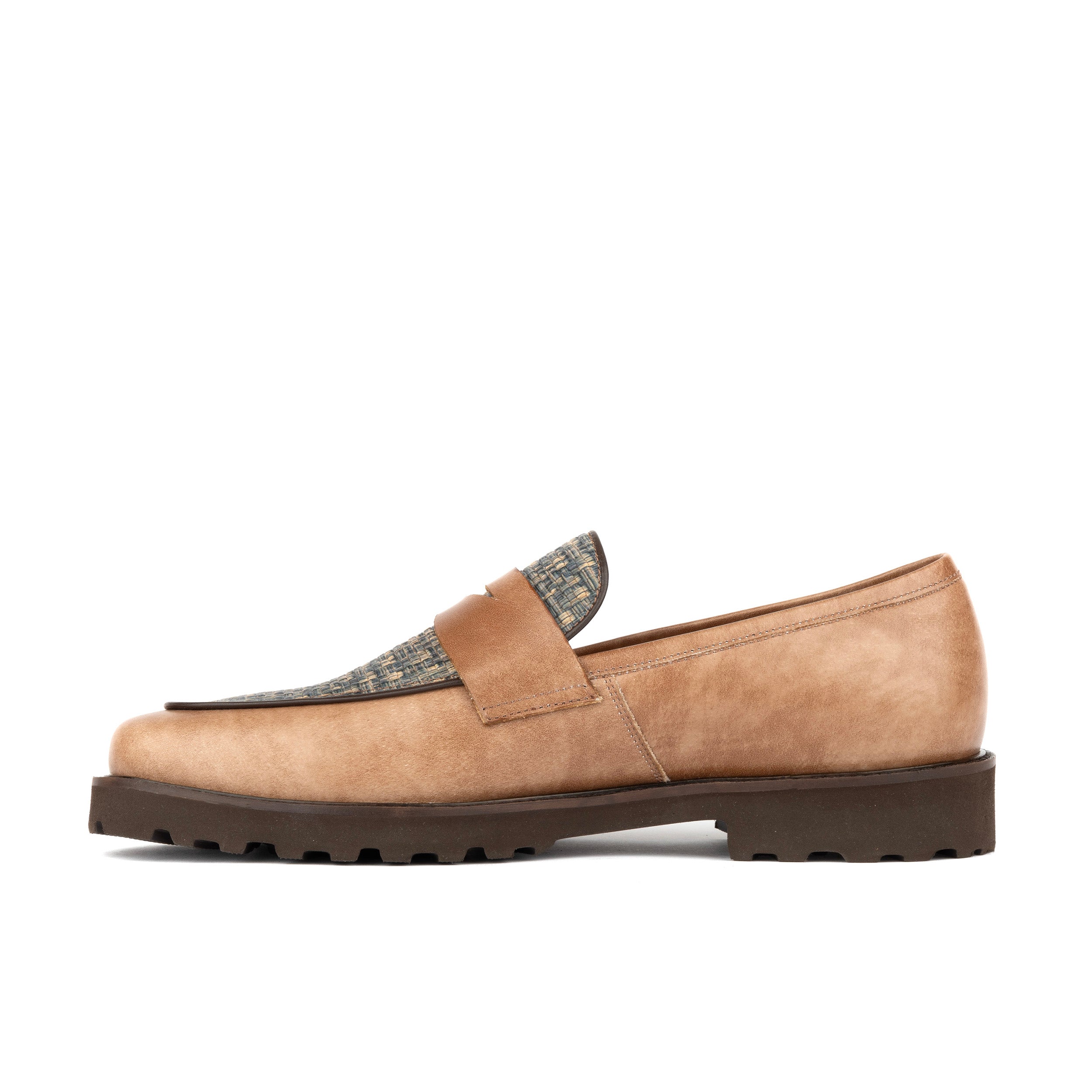 Sunkin - Light Blue & Brown - Men's leather woven slip-on loafer