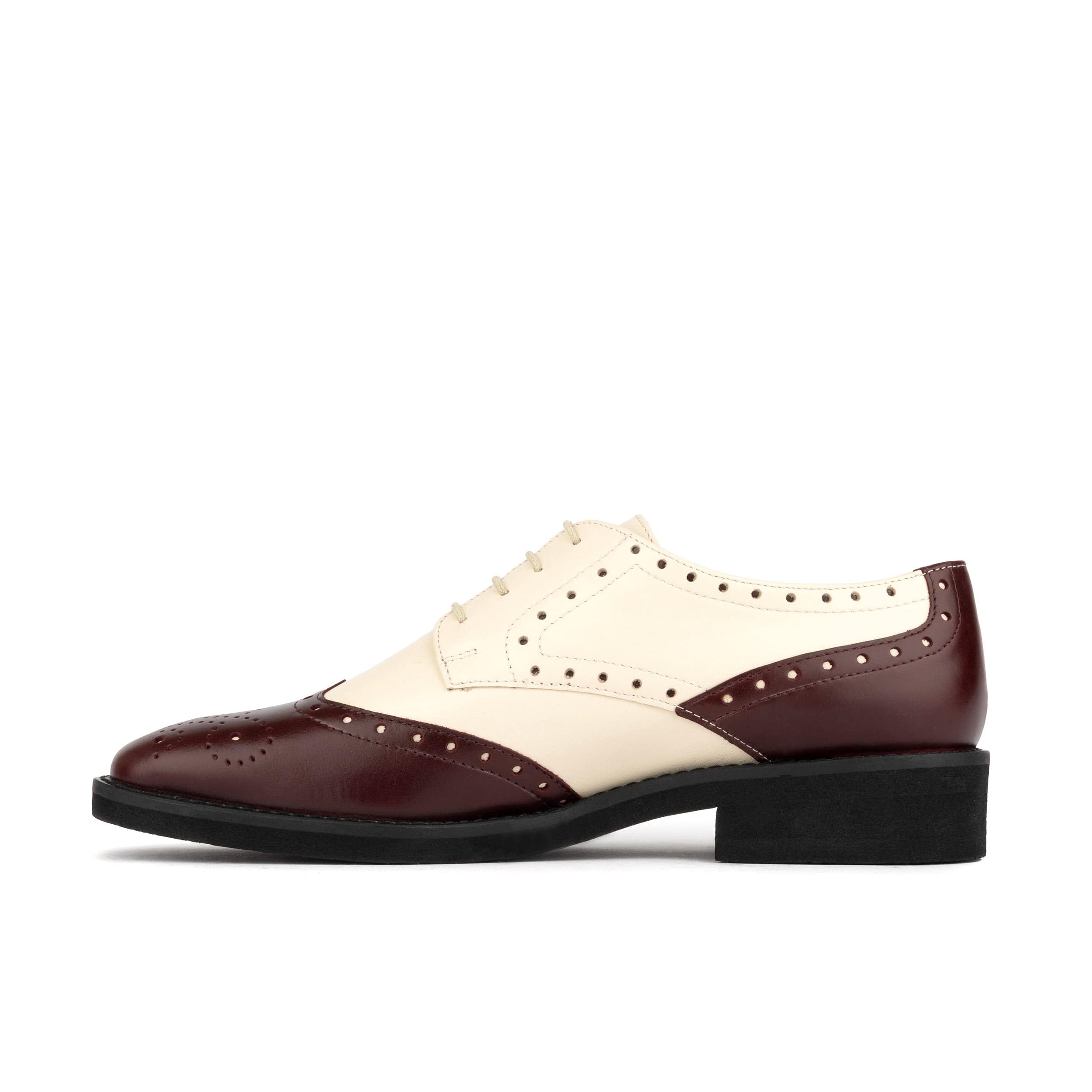 Eton - Burgundy & Cream - Women's square toe leather lace-up
