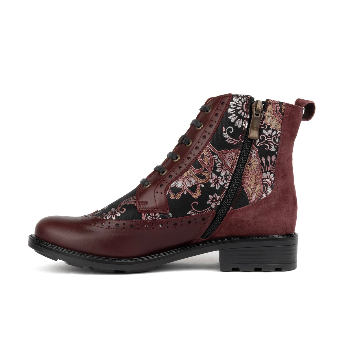Milliner - Burgundy Floral - Women's leather round toe rubber sole ankle boot in black