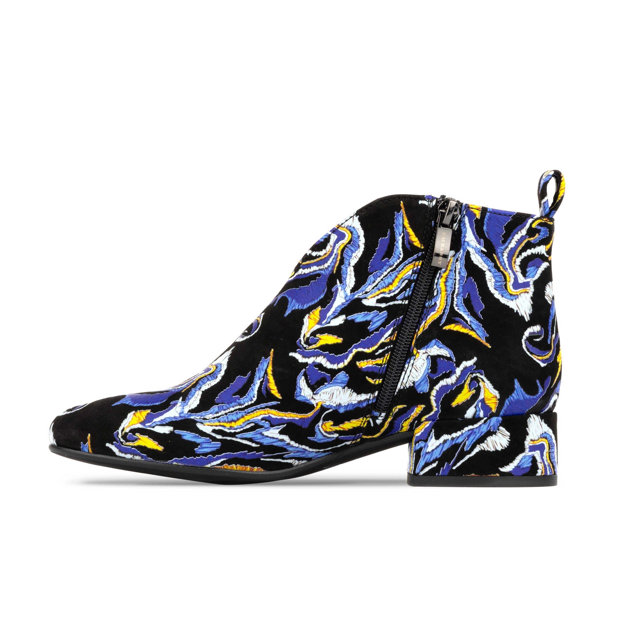 Iris - Blue Multi - Women's almond toe leather ankle boot with side zip in blue