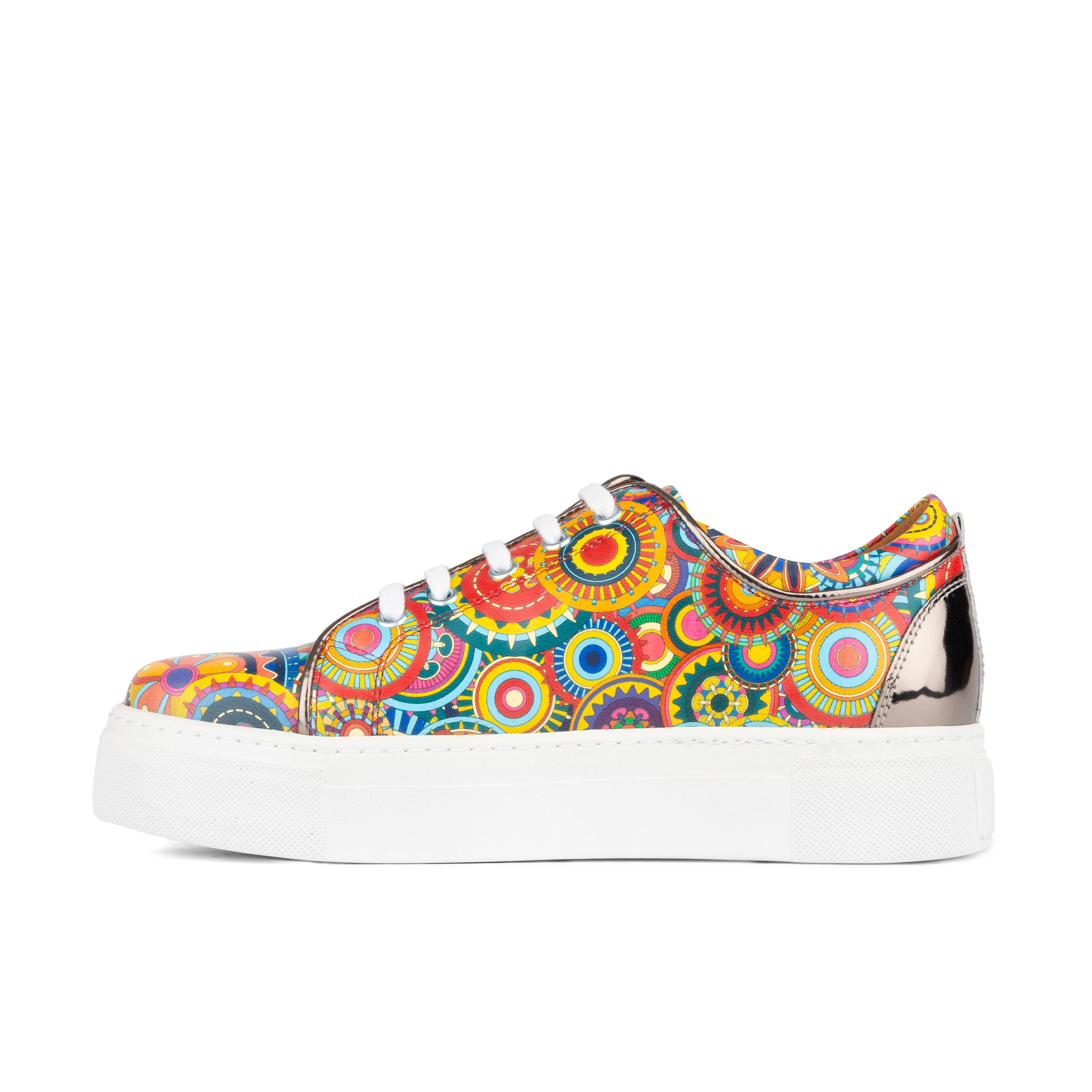 Camila - Silver & Signature Print - Women's chunky sole leather trainer in colourful print