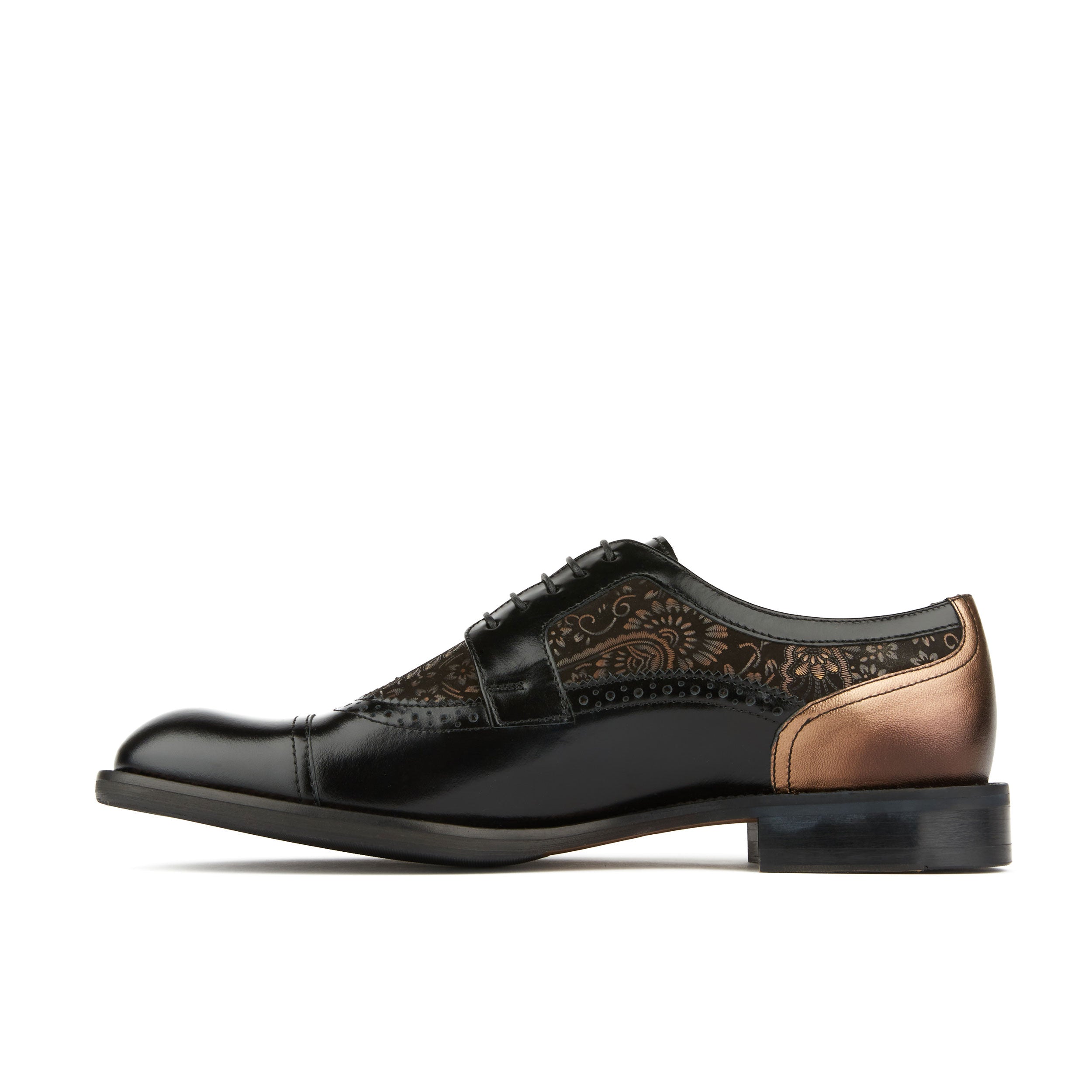 Orlando - Black Gold - Men's toe cap leather dressy lace up with brogue detailing