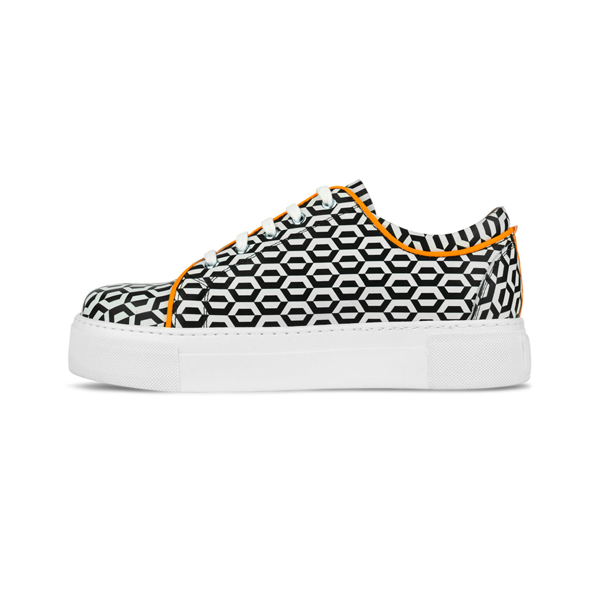 Camila - Orange & Hexa Print - Women’s Chunky Leather Platform Trainer