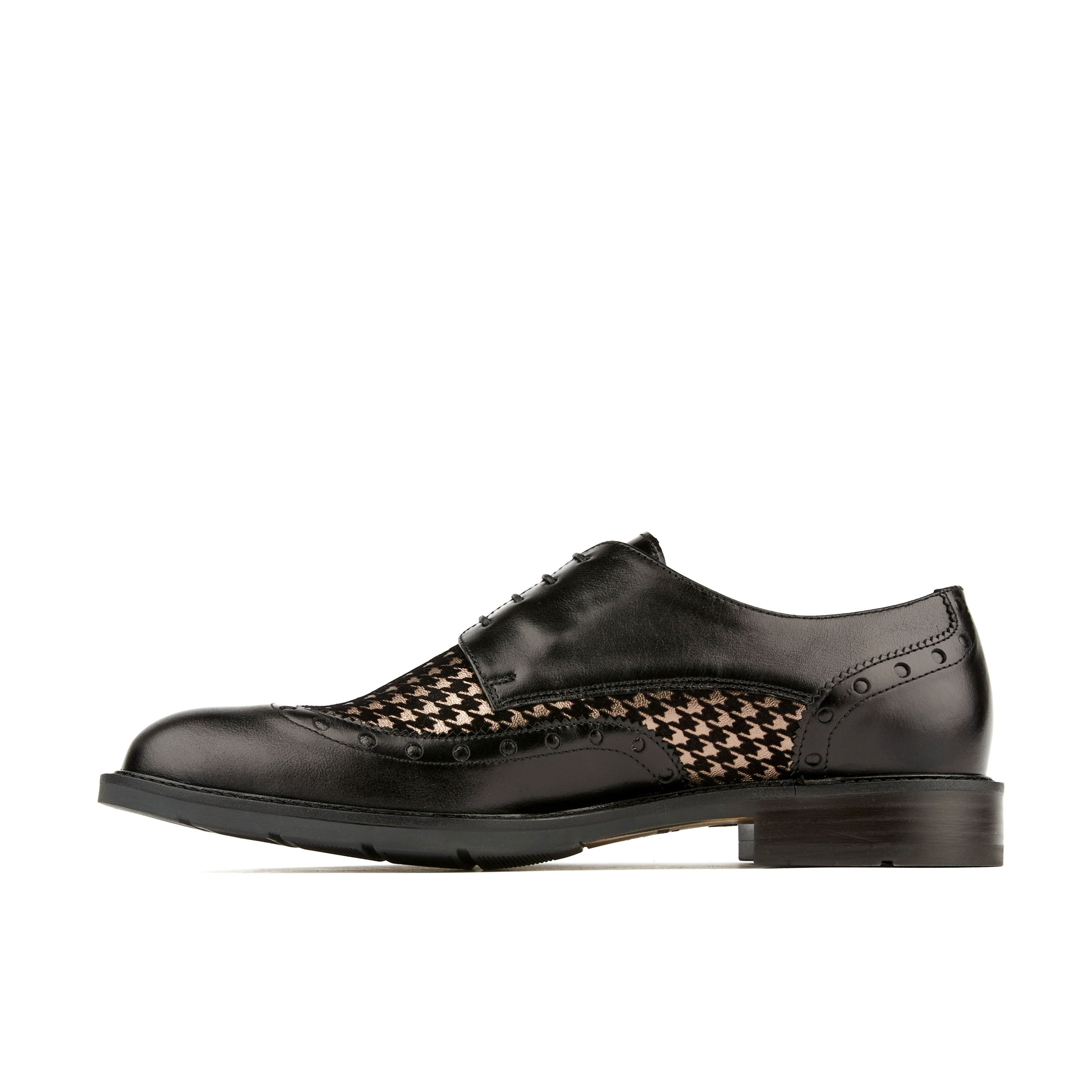 Savage - Black Multi - Men's black and houndstooth leather dressy derby shoe