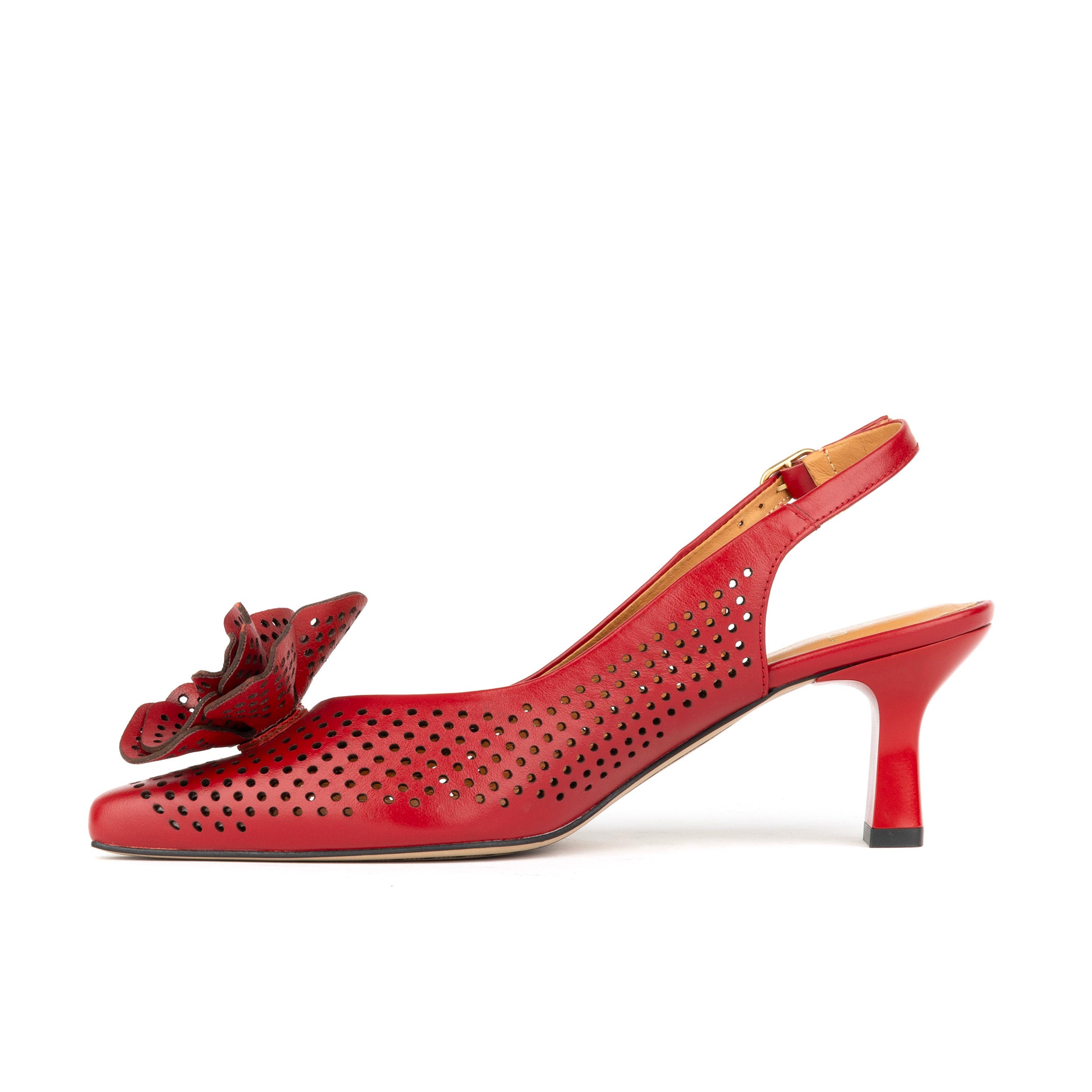 Florence - Red - Women's Leather Slingback Heel with Flower Detail