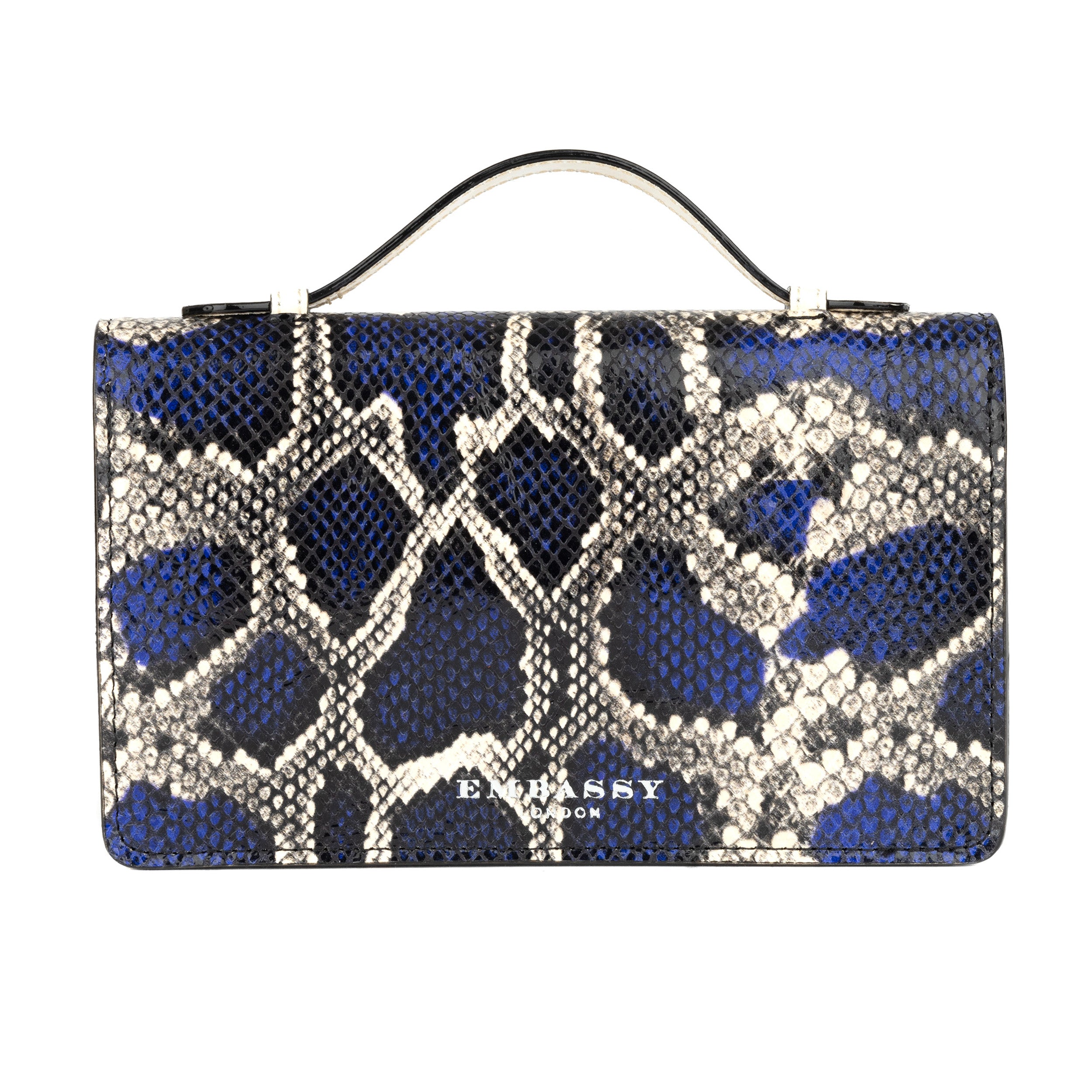 Envy - Blue Snake - Women's leather flap clutch bag with strap