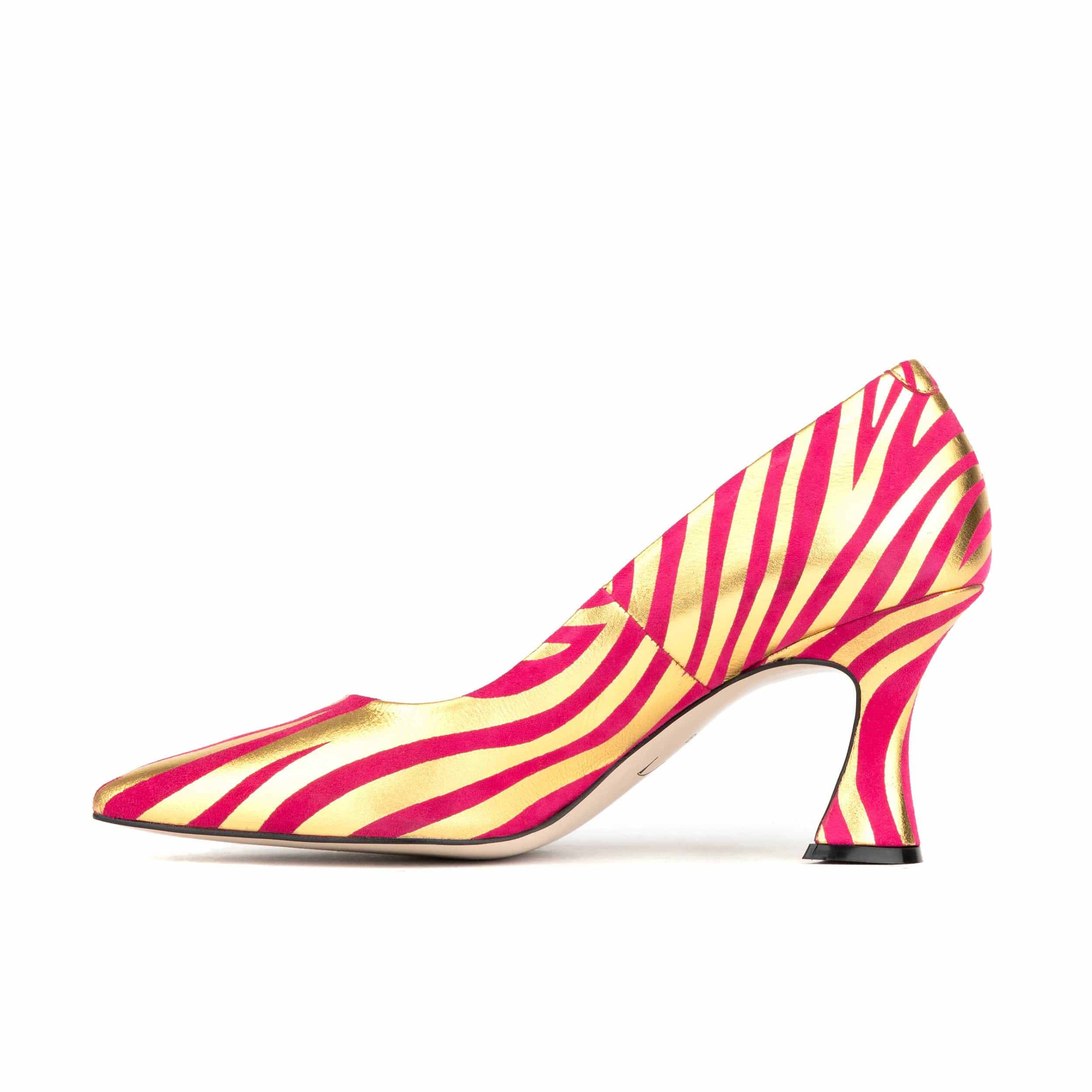 Sophia Hollywood - Pink & Gold Stripes - Women’s gold foil zebra stripe Pointed Pump