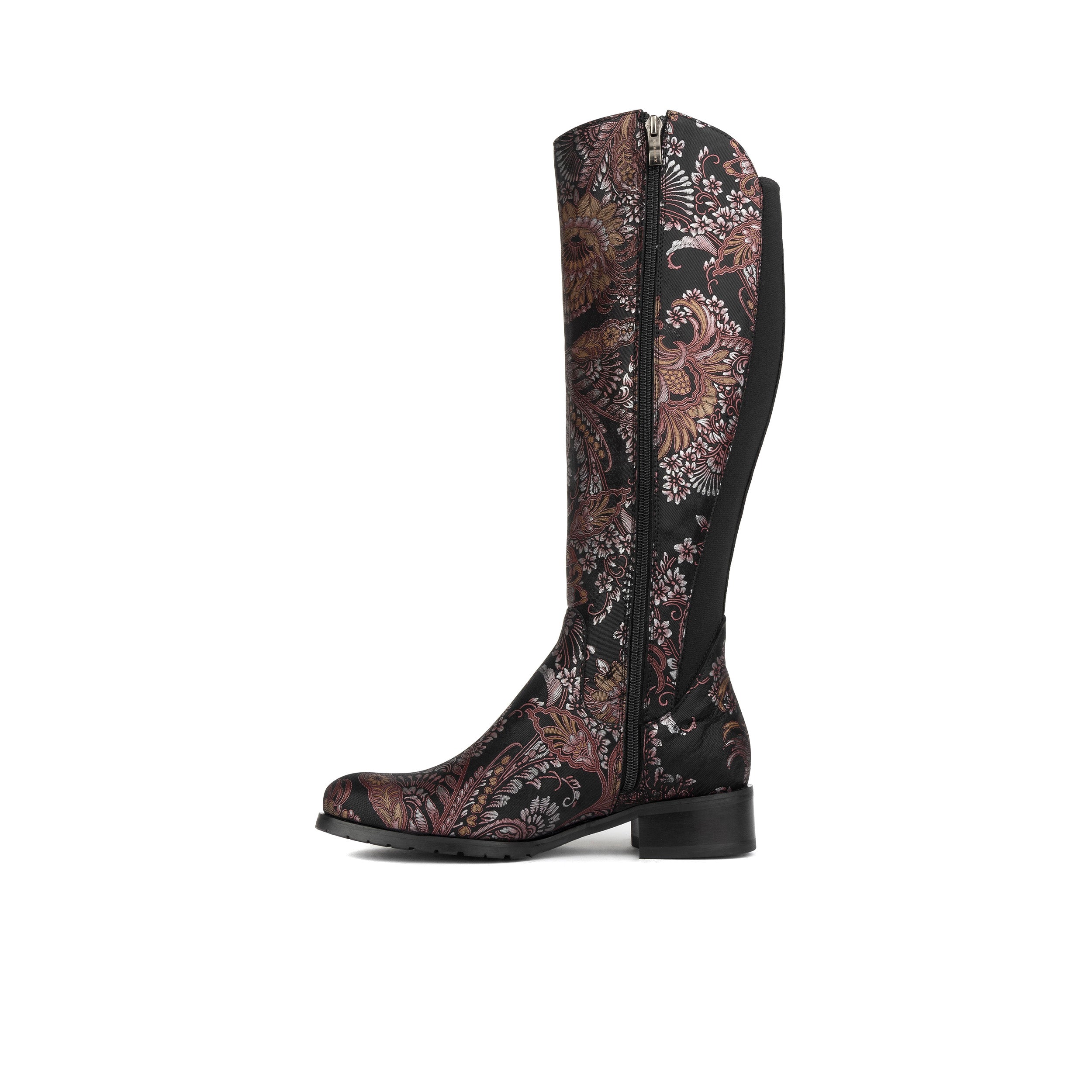 Rubix - Black & Burgundy - Women's full length zip long boot