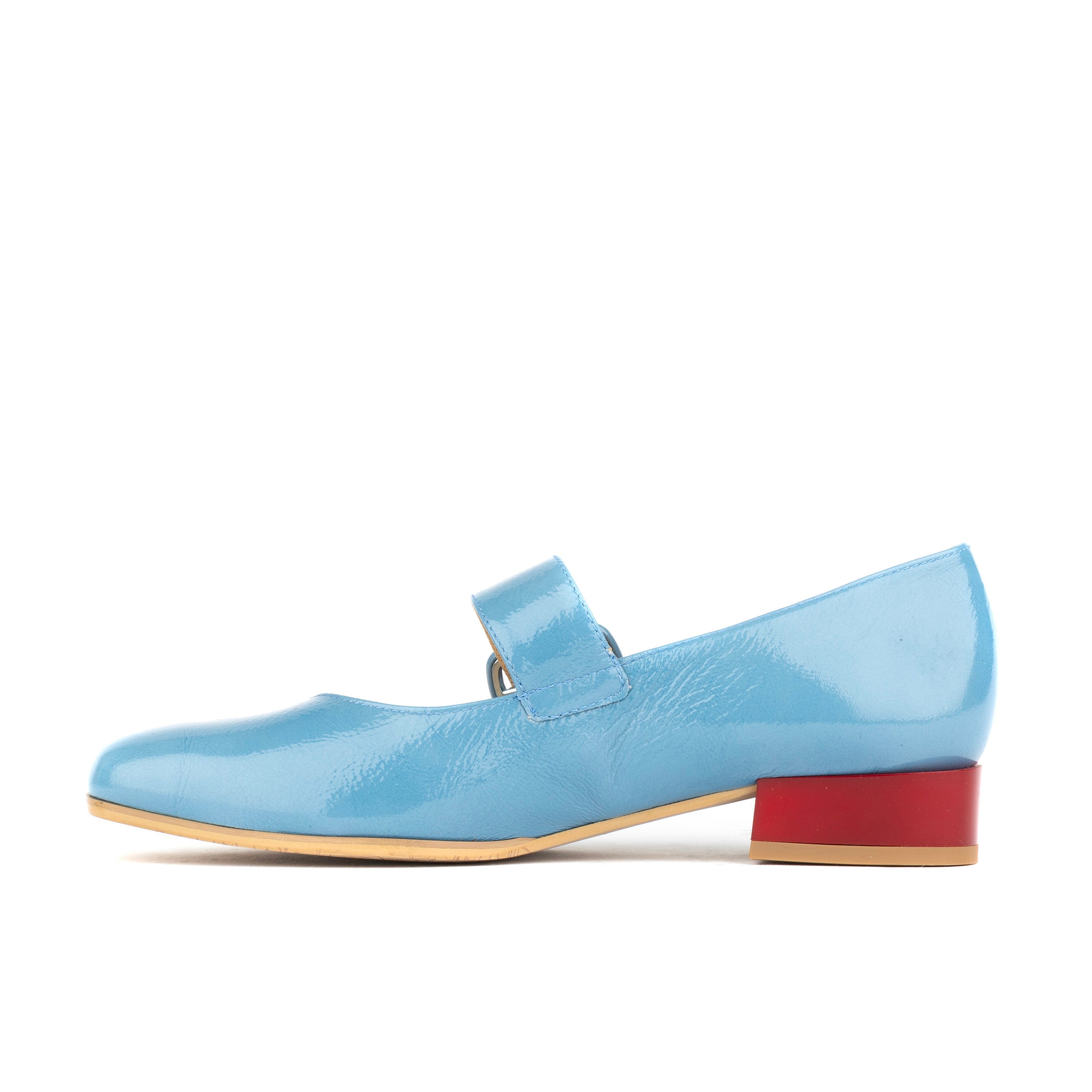 Bliss - Light Blue - Women's block heel square toe patent leather comfort loafer