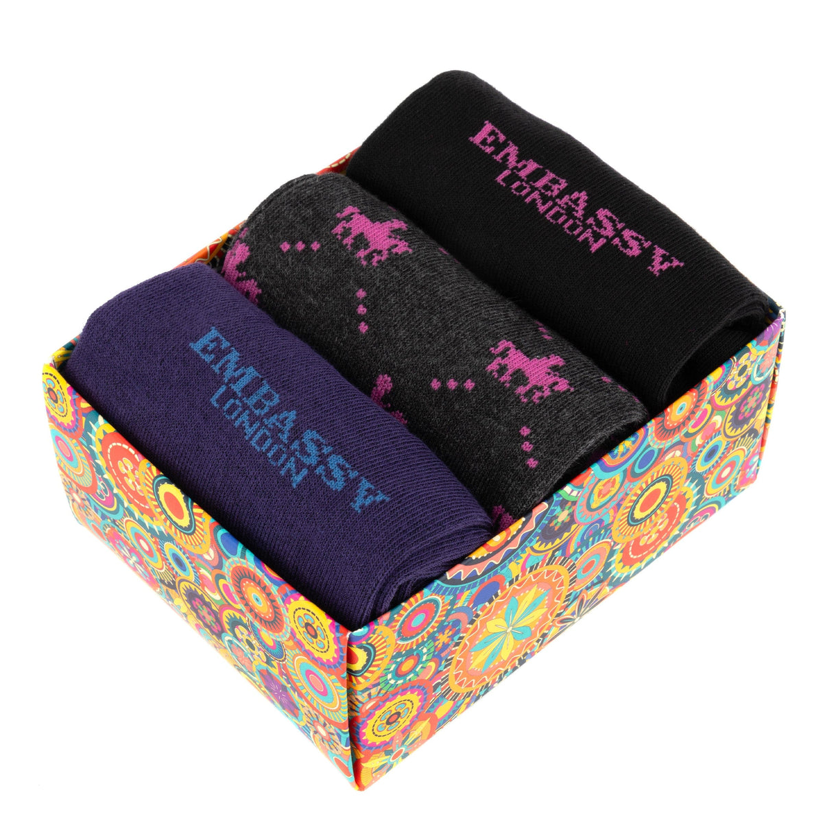 Embassy London Men's Socktopus 3-Pack Crew Socks in Brand Mix Combed Cotton