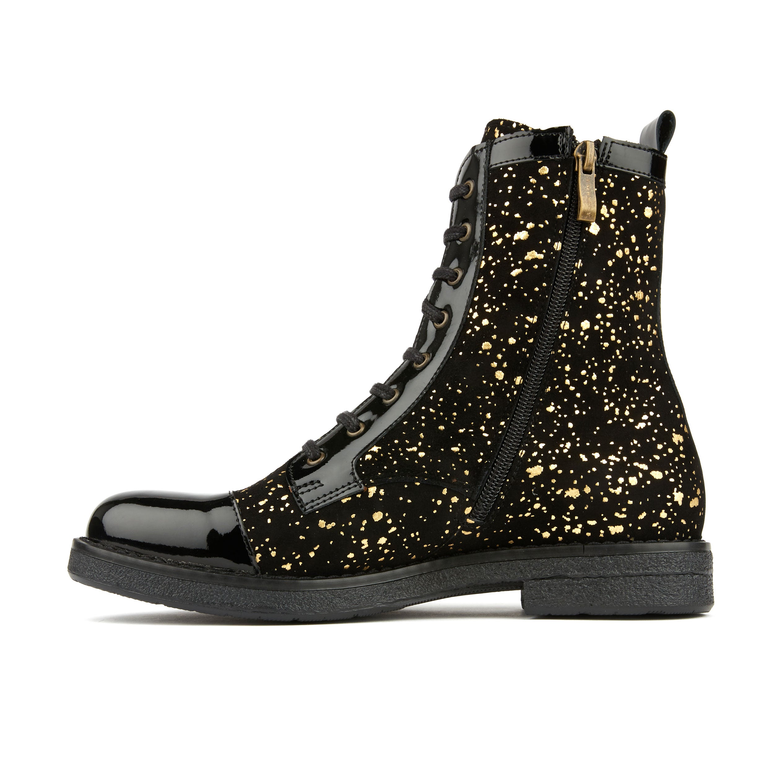 Traveller - Black Gold - Women's leather higher ankle boot in gold and black